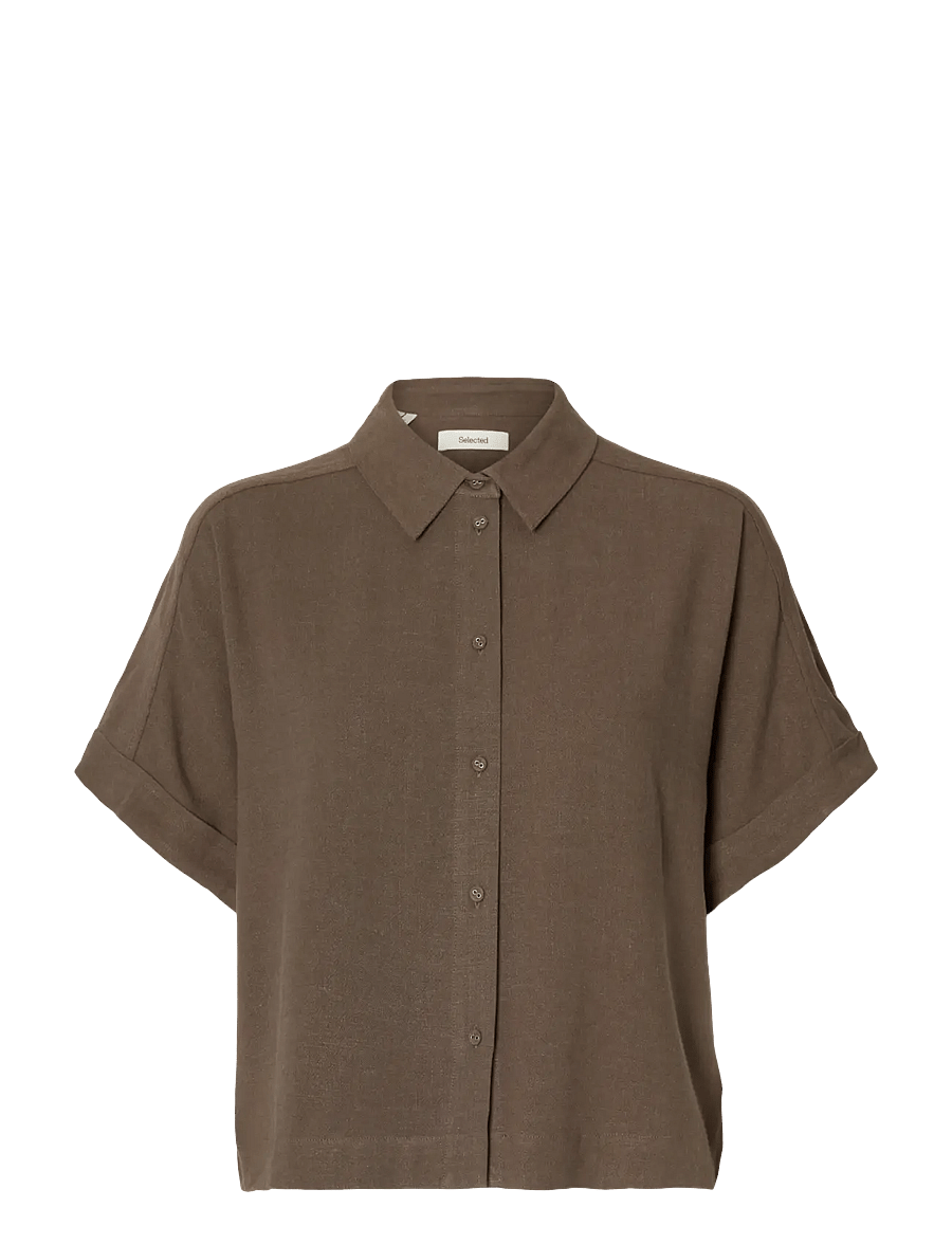 Selected - SLWVIVA SS CROPPED SUN SHIRT NOOS - kurzärmlige hemden - chocolate chip - 1