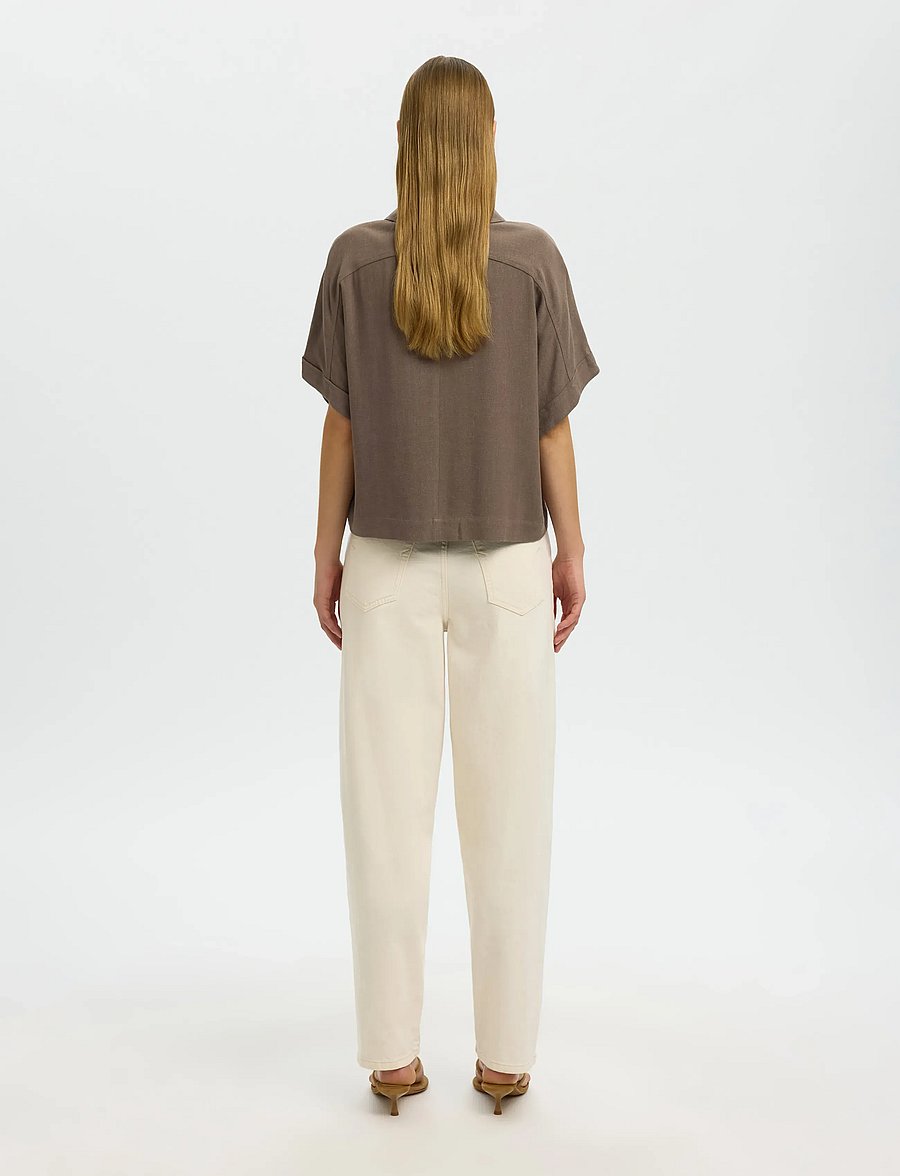 Selected - SLWVIVA SS CROPPED SUN SHIRT NOOS - kurzärmlige hemden - chocolate chip - 2
