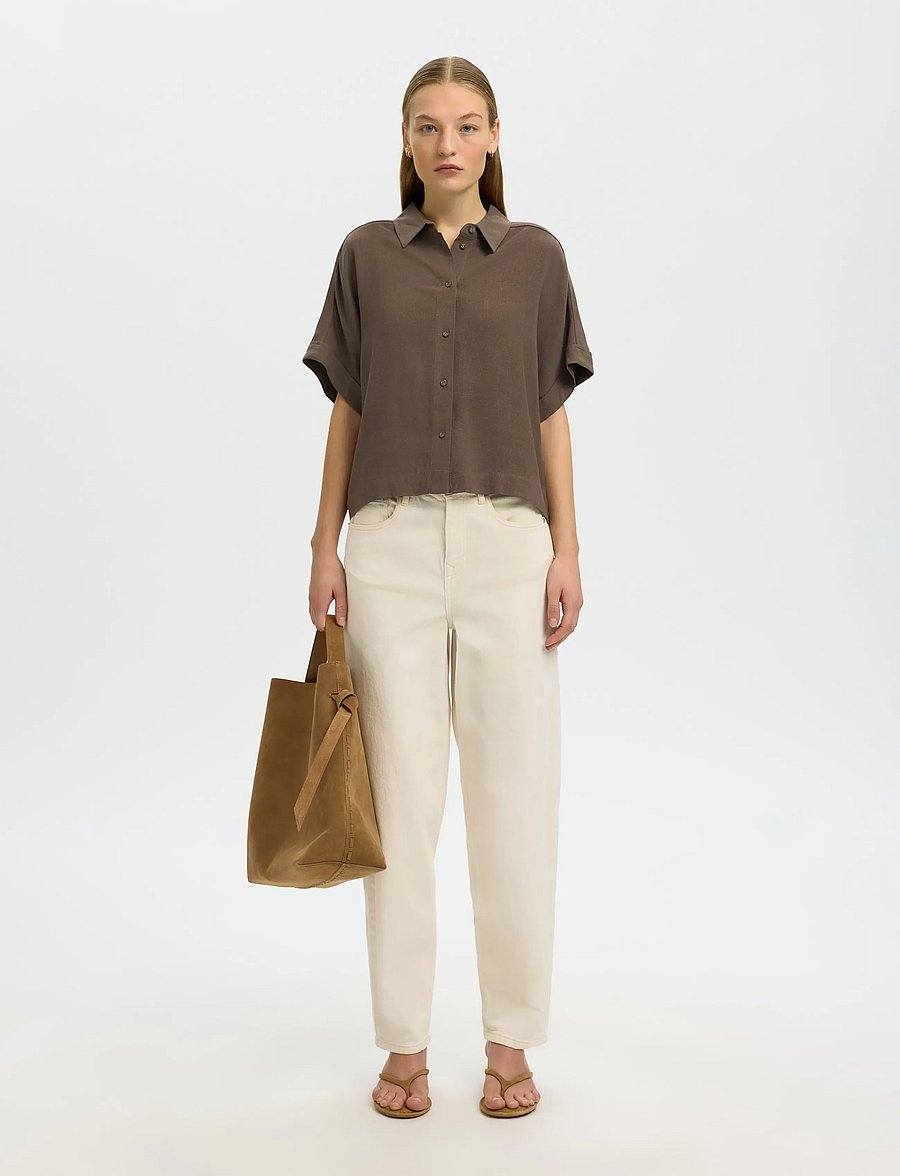 Selected - SLWVIVA SS CROPPED SUN SHIRT NOOS - kurzärmlige hemden - chocolate chip - 3