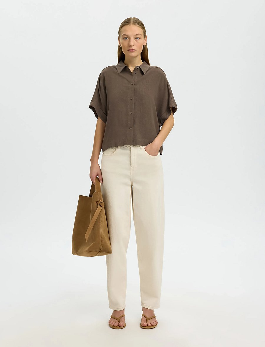 Selected - SLWVIVA SS CROPPED SUN SHIRT NOOS - kurzärmlige hemden - chocolate chip - 4
