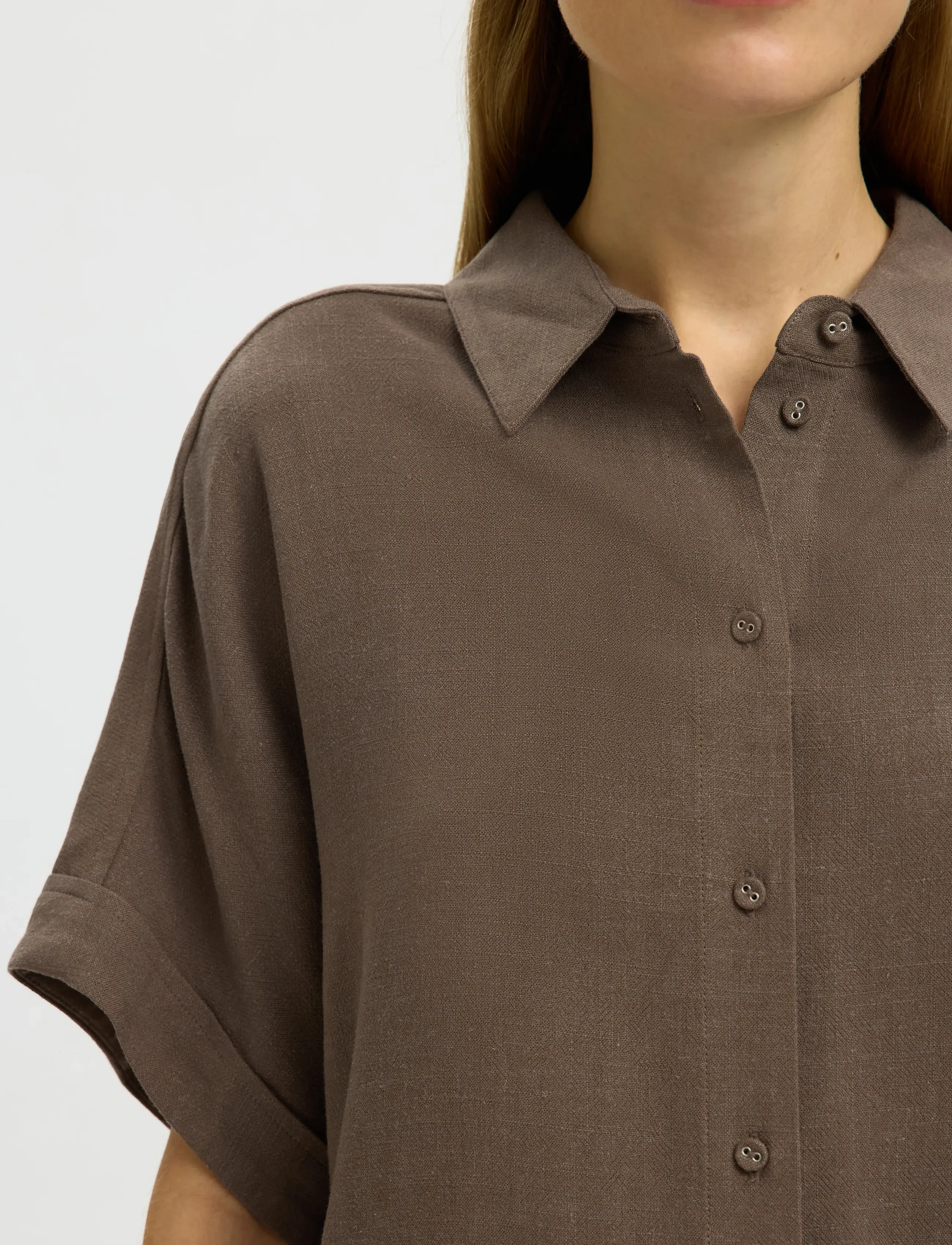 Selected - SLWVIVA SS CROPPED SUN SHIRT NOOS - kurzärmlige hemden - chocolate chip - 5