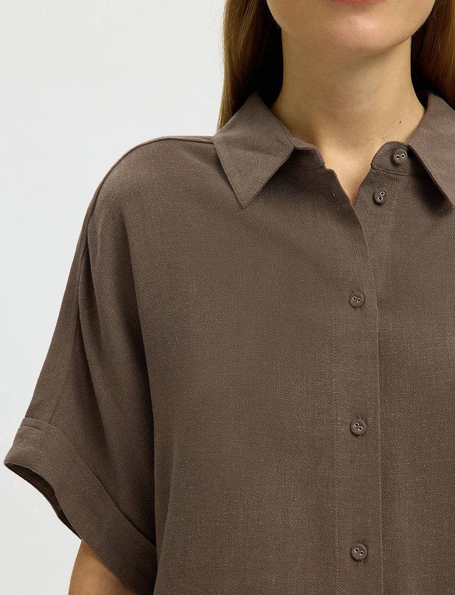 Selected - SLWVIVA SS CROPPED SUN SHIRT NOOS - kurzärmlige hemden - chocolate chip - 5
