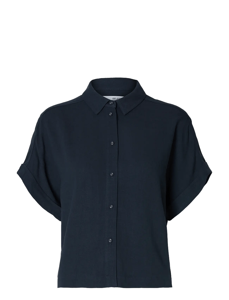 Selected - SLWVIVA SS CROPPED SUN SHIRT NOOS - kurzärmlige hemden - dark sapphire - 1