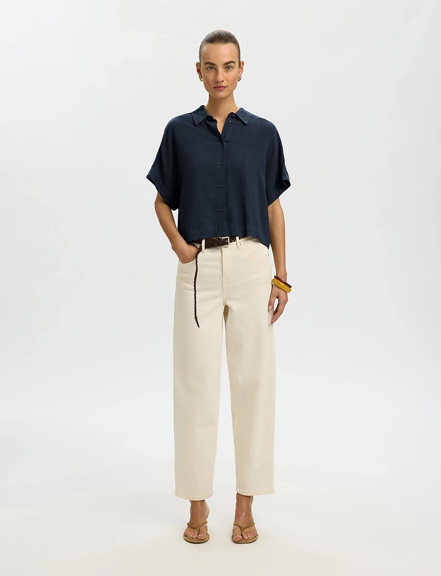 Selected - SLWVIVA SS CROPPED SUN SHIRT NOOS - kurzärmlige hemden - dark sapphire - 3