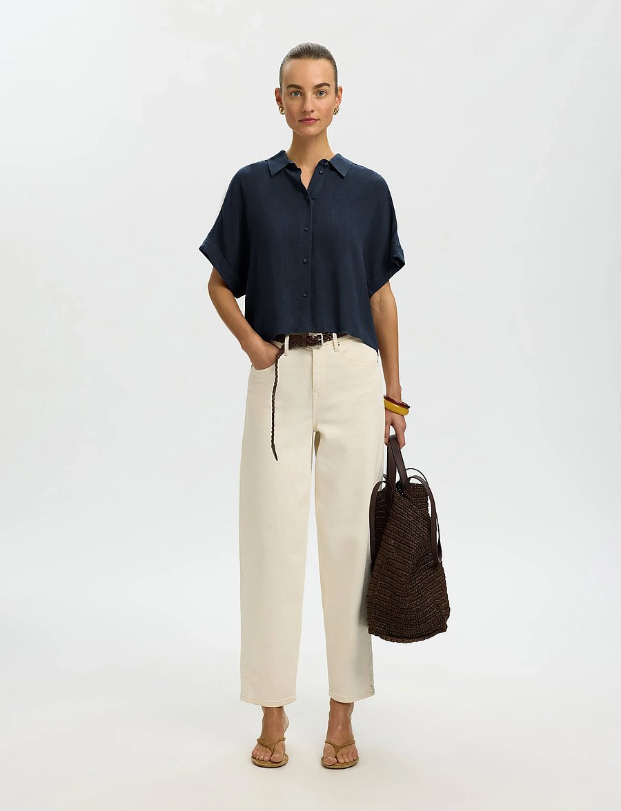 Selected - SLWVIVA SS CROPPED SUN SHIRT NOOS - kurzärmlige hemden - dark sapphire - 5