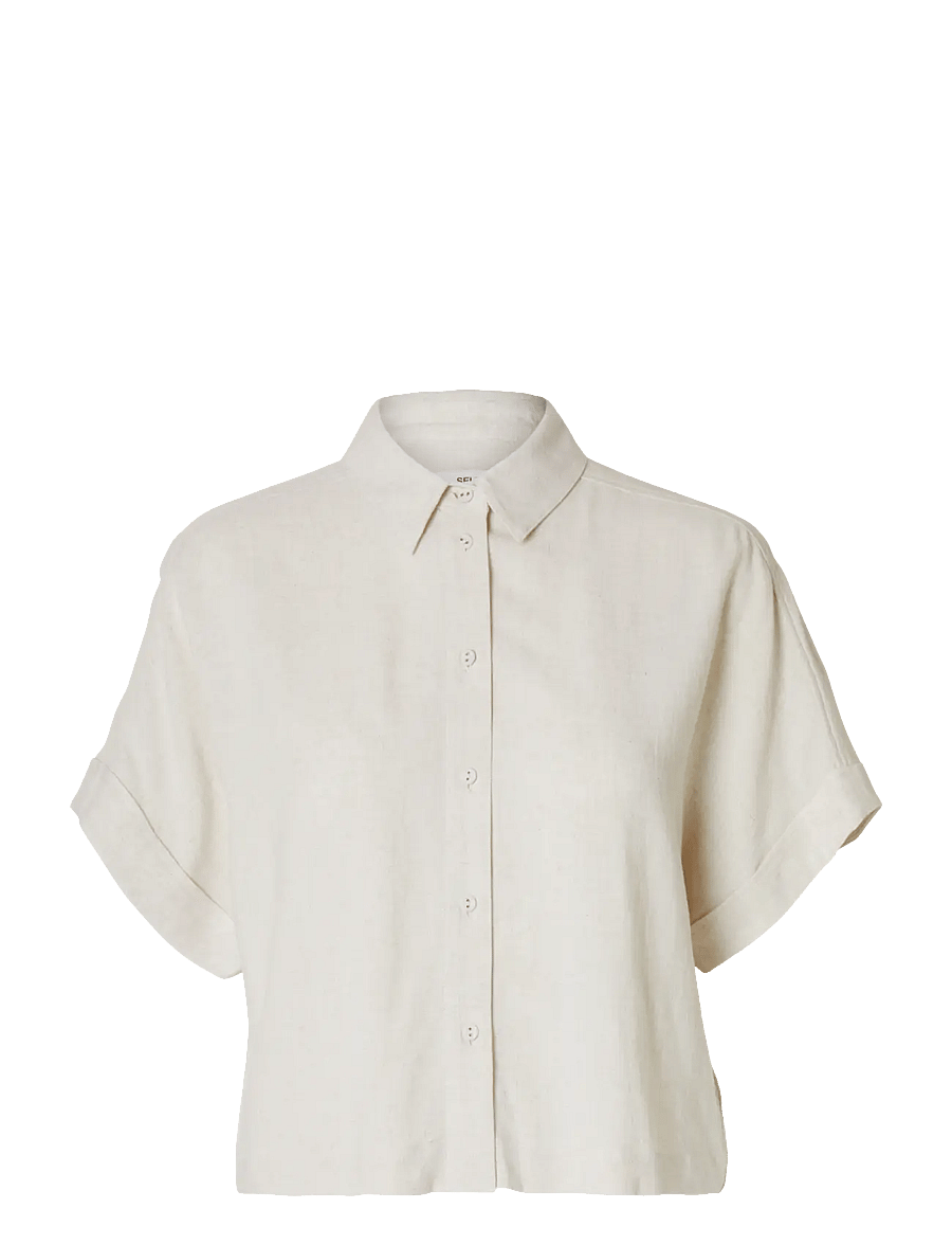 Selected - SLWVIVA SS CROPPED SUN SHIRT NOOS - kurzärmlige hemden - sandshell - 1