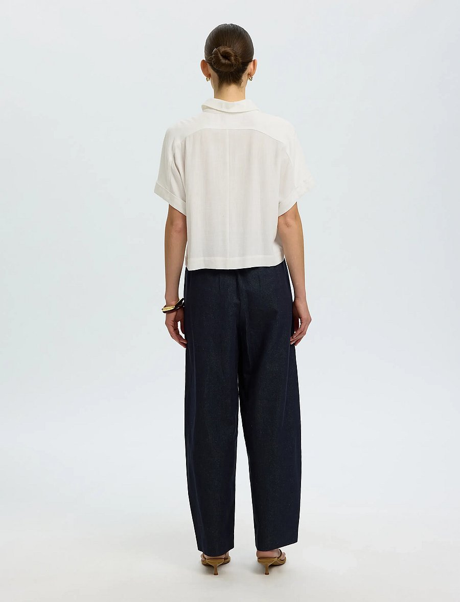Selected - SLWVIVA SS CROPPED SUN SHIRT NOOS - kurzärmlige hemden - sandshell - 2