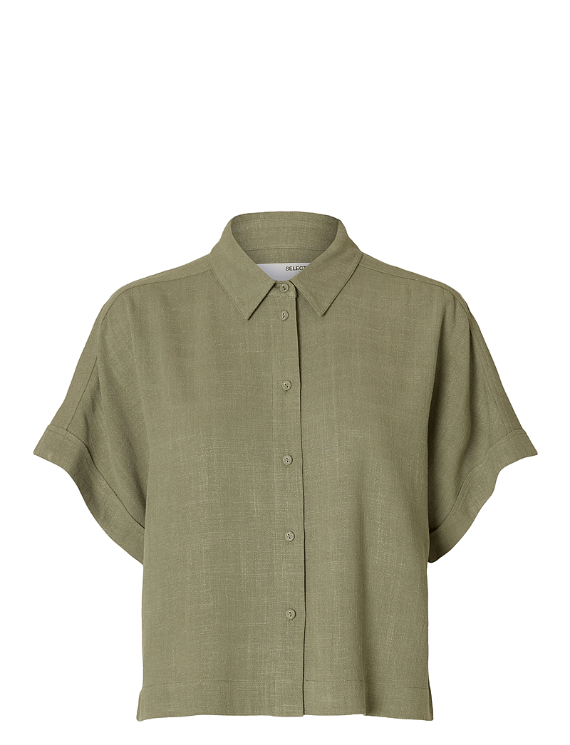 Selected - SLFVIVA SS CROPPED SUN SHIRT NOOS - kortærmede skjorter - vetiver - 1