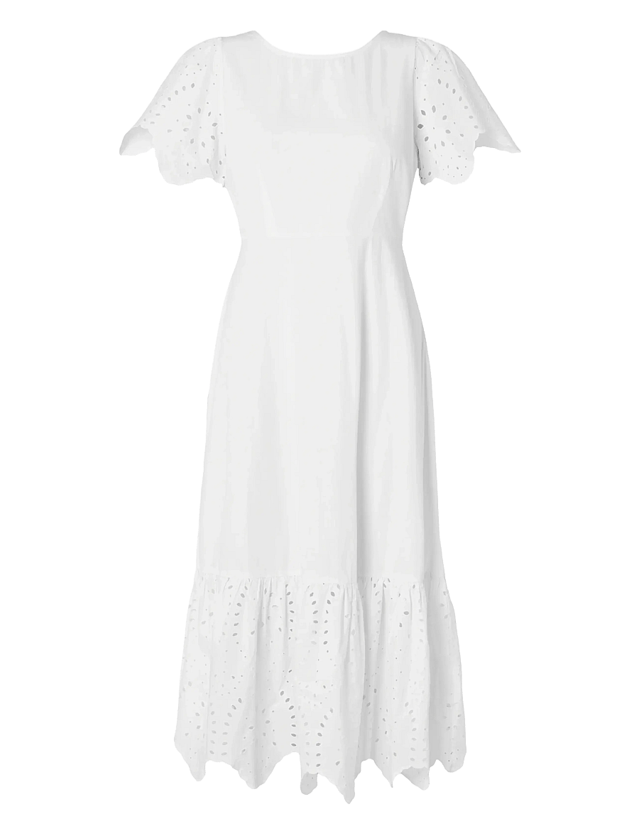 Selected - SLFKELLI SS ANKLE BRODERI DRESS B - konfirmation - snow white - 0