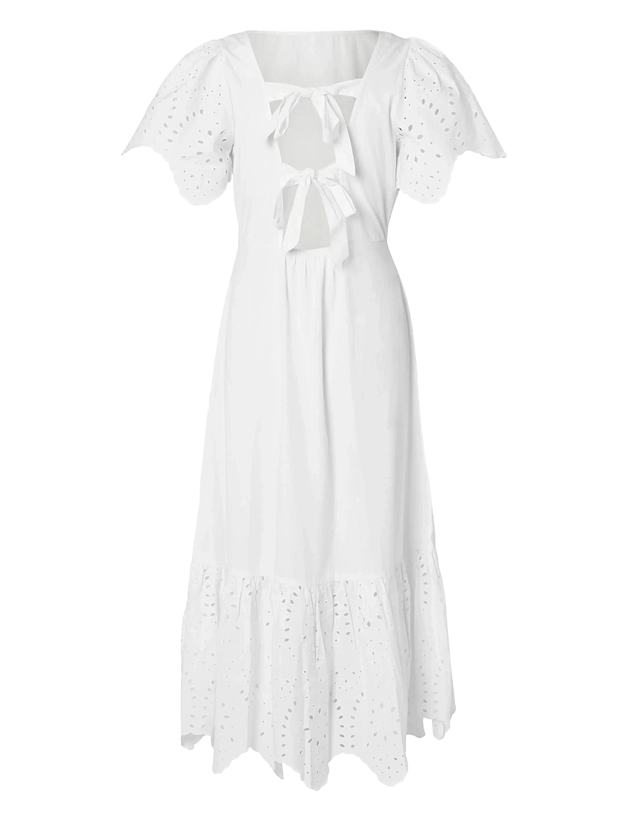 Selected - SLFKELLI SS ANKLE BRODERI DRESS B - konfirmation - snow white - 1