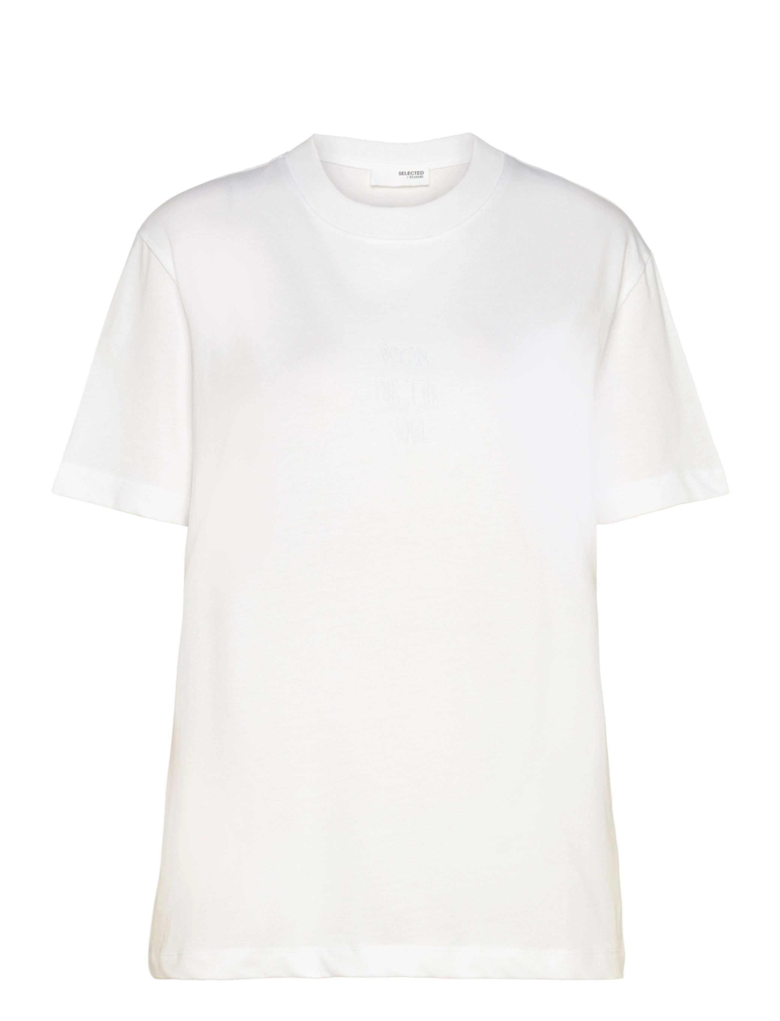 Selected SLFARIA SS EMBROIDERY TEE - Riided - BRIGHT WHITE / white