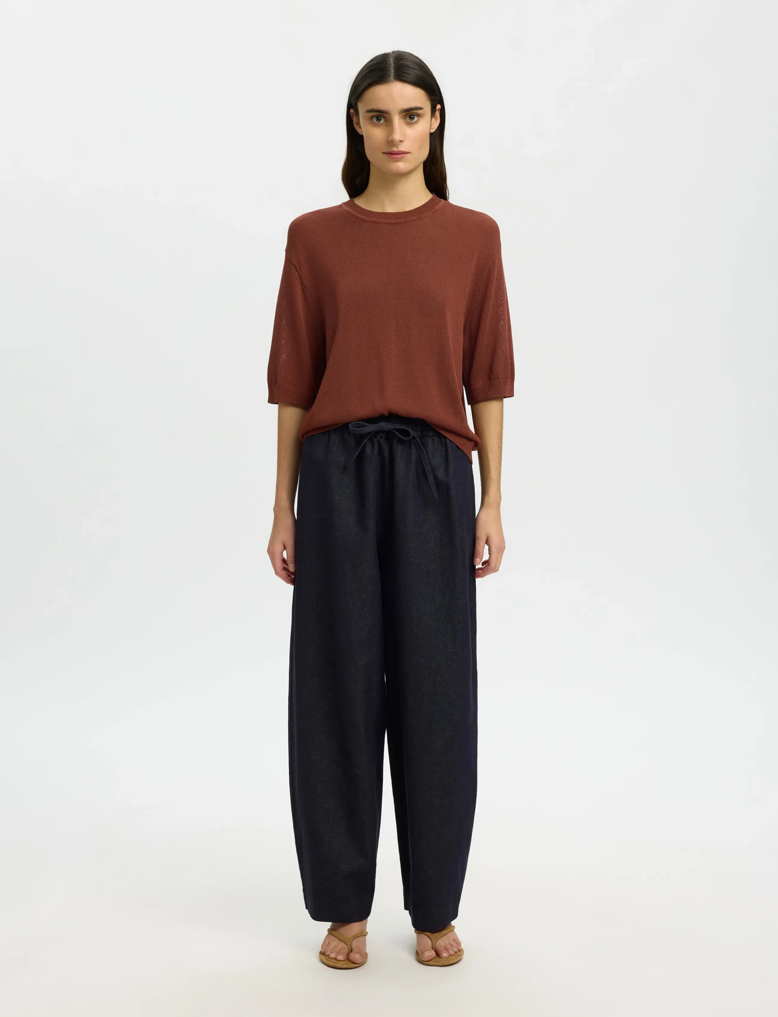 Selected - SLFMOON SUS 2/4 KNIT - t-shirts - cherry mahogany - 3