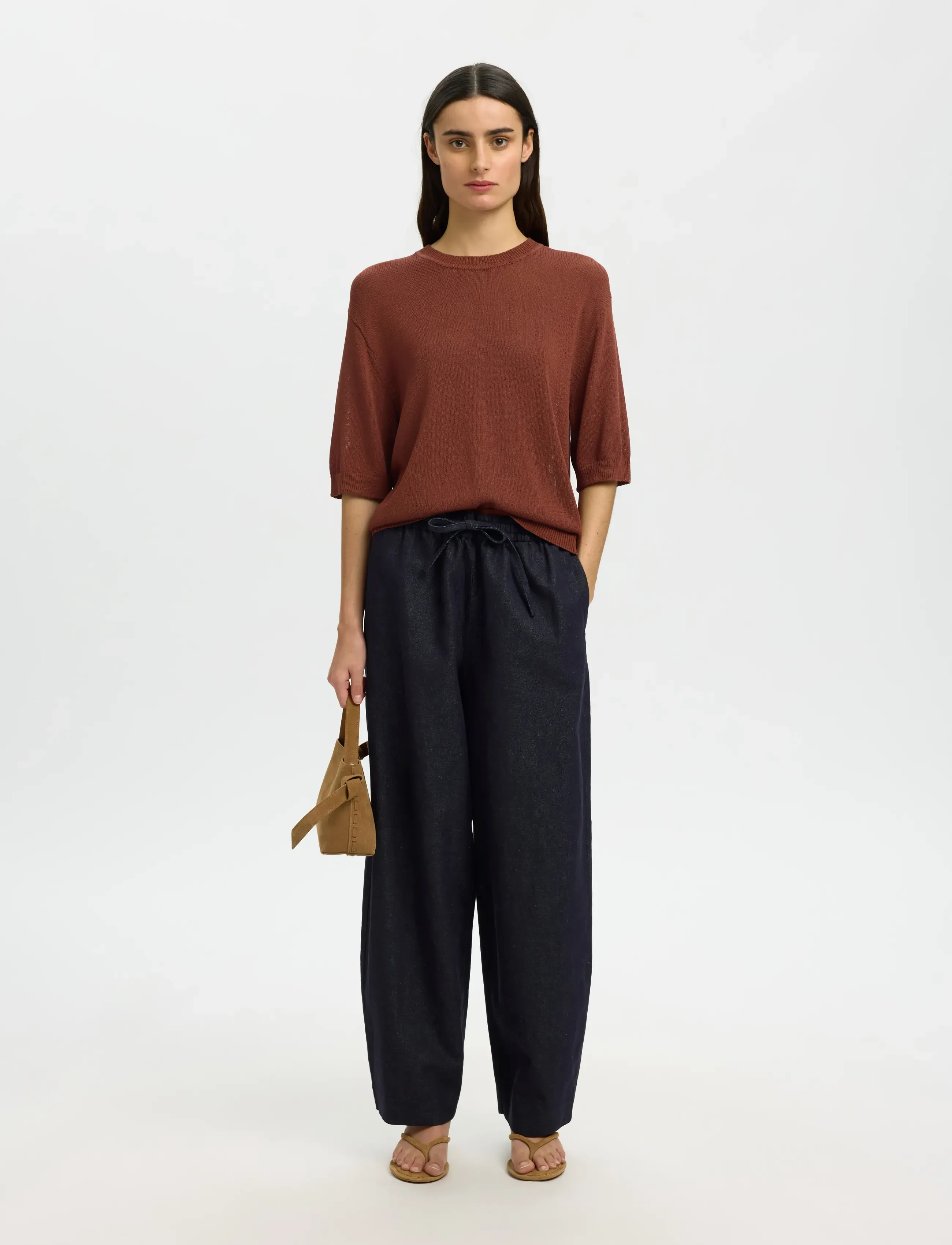 Selected - SLFMOON SUS 2/4 KNIT - t-shirts - cherry mahogany - 5