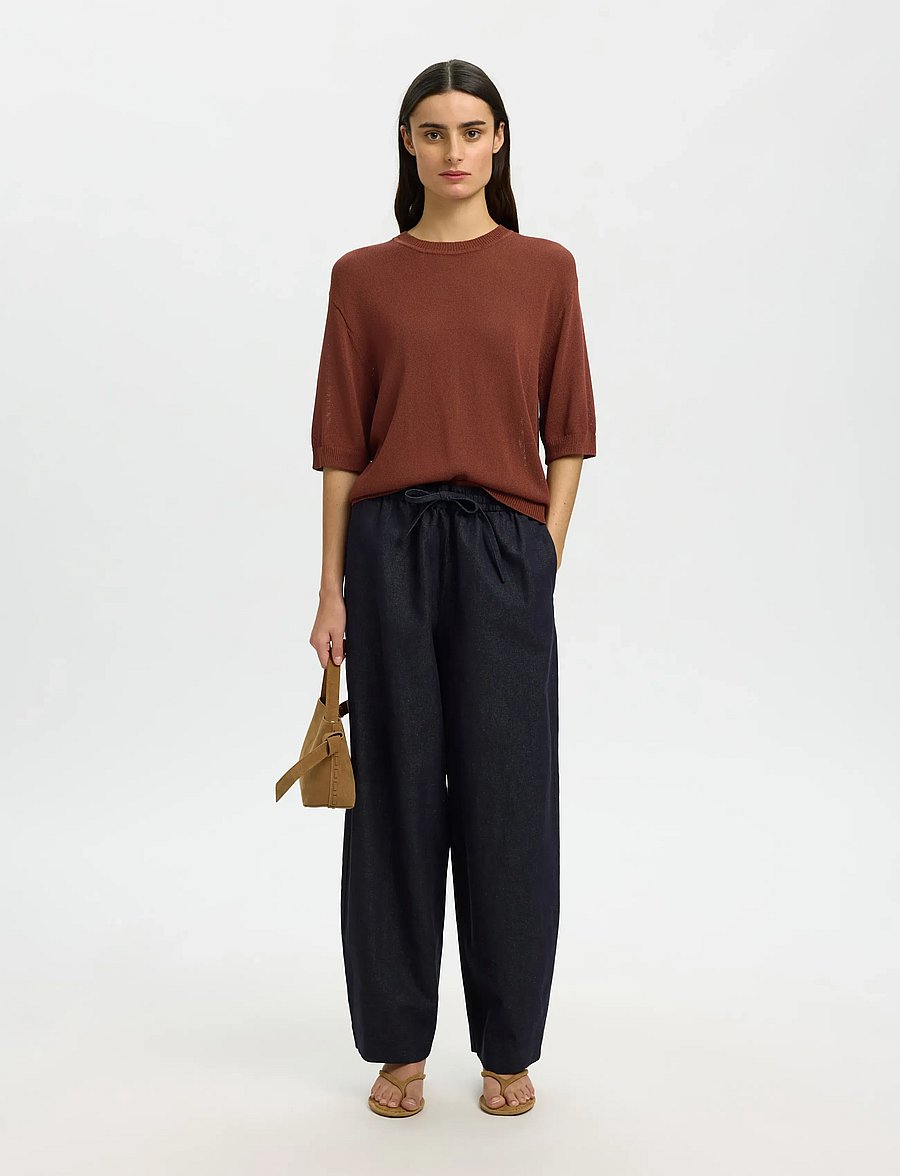Selected - SLFMOON SUS 2/4 KNIT - stuttermarbolir - cherry mahogany - 5