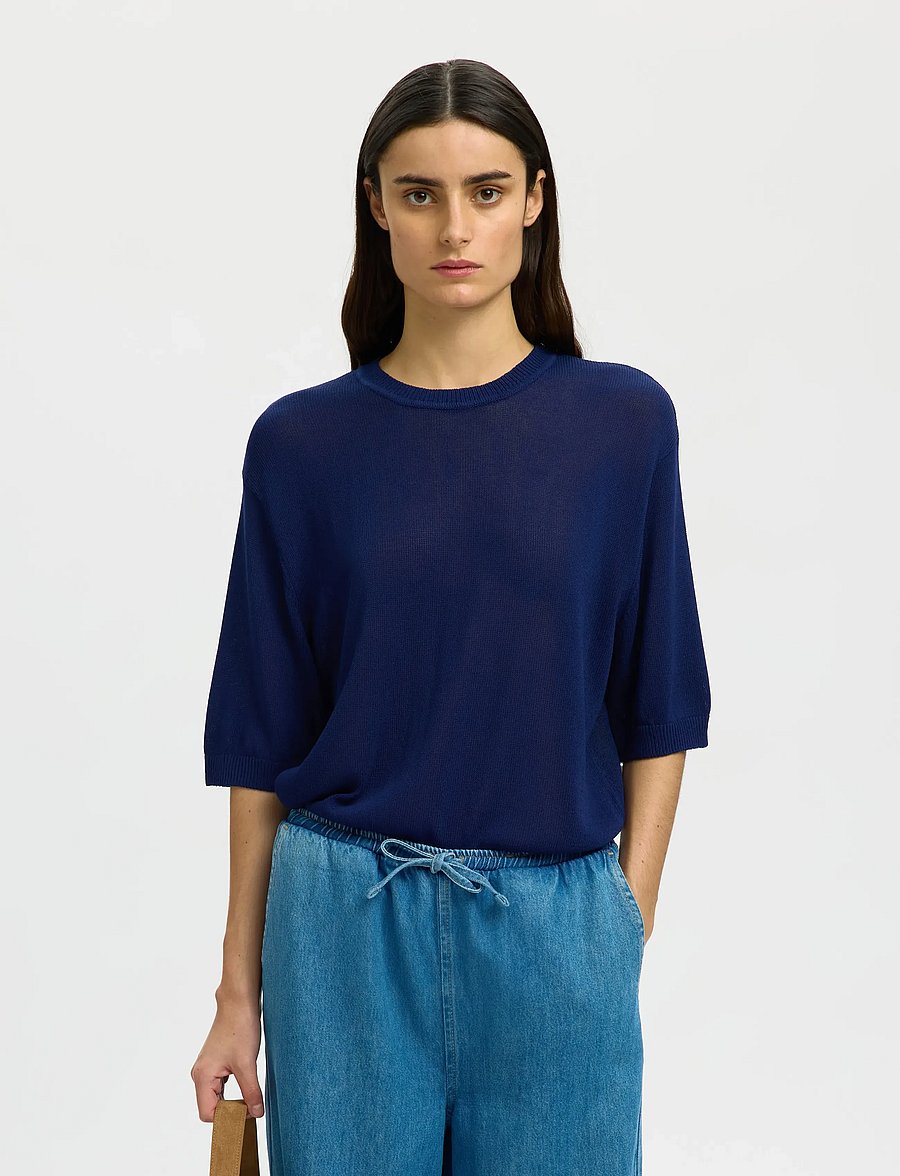 Selected - SLFMOON SUS 2/4 KNIT - t-särgid - ocean cavern - 0