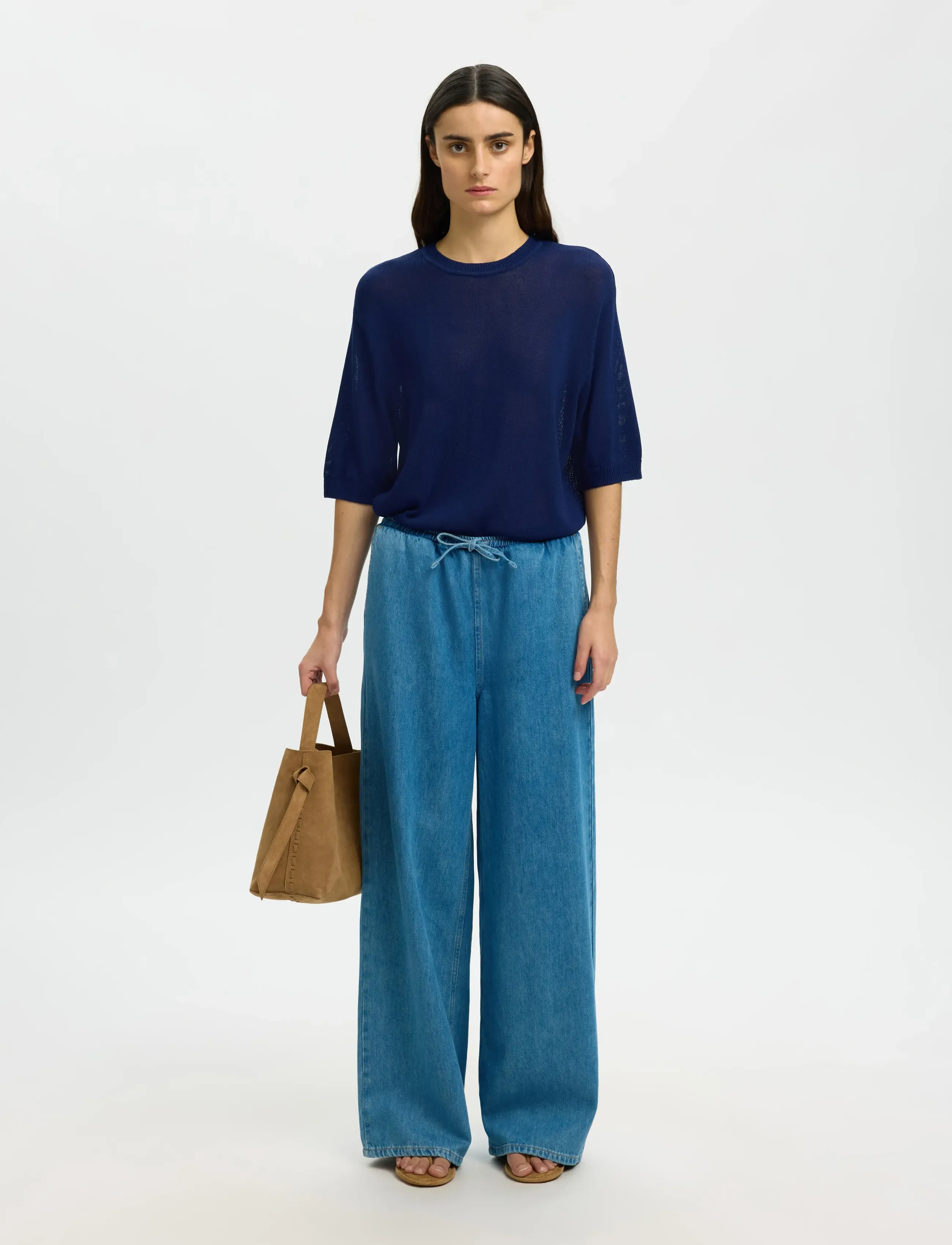 Selected - SLFMOON SUS 2/4 KNIT - t-shirts - ocean cavern - 3