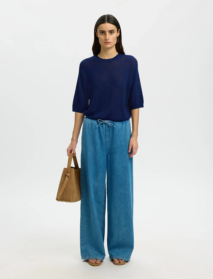 Selected - SLFMOON SUS 2/4 KNIT - t-särgid - ocean cavern - 3