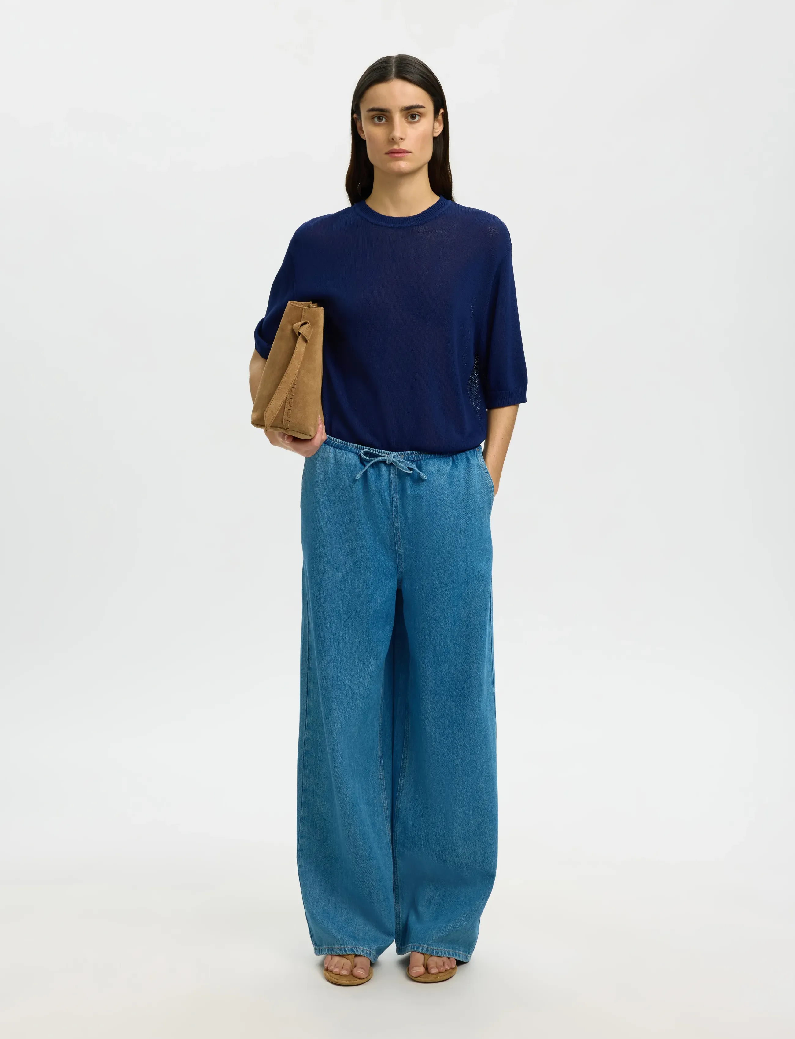 Selected - SLFMOON SUS 2/4 KNIT - t-shirts - ocean cavern - 5