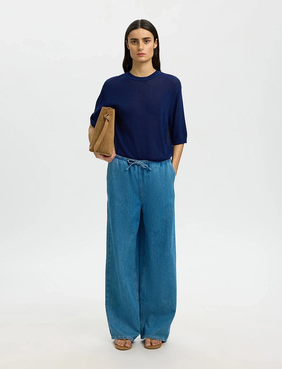 Selected - SLFMOON SUS 2/4 KNIT - t-särgid - ocean cavern - 5