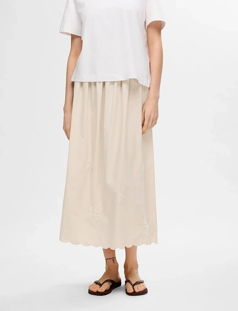Selected - SLFMELLI HW ANKLE SKIRT B - maxi röcke - sandshell - 0