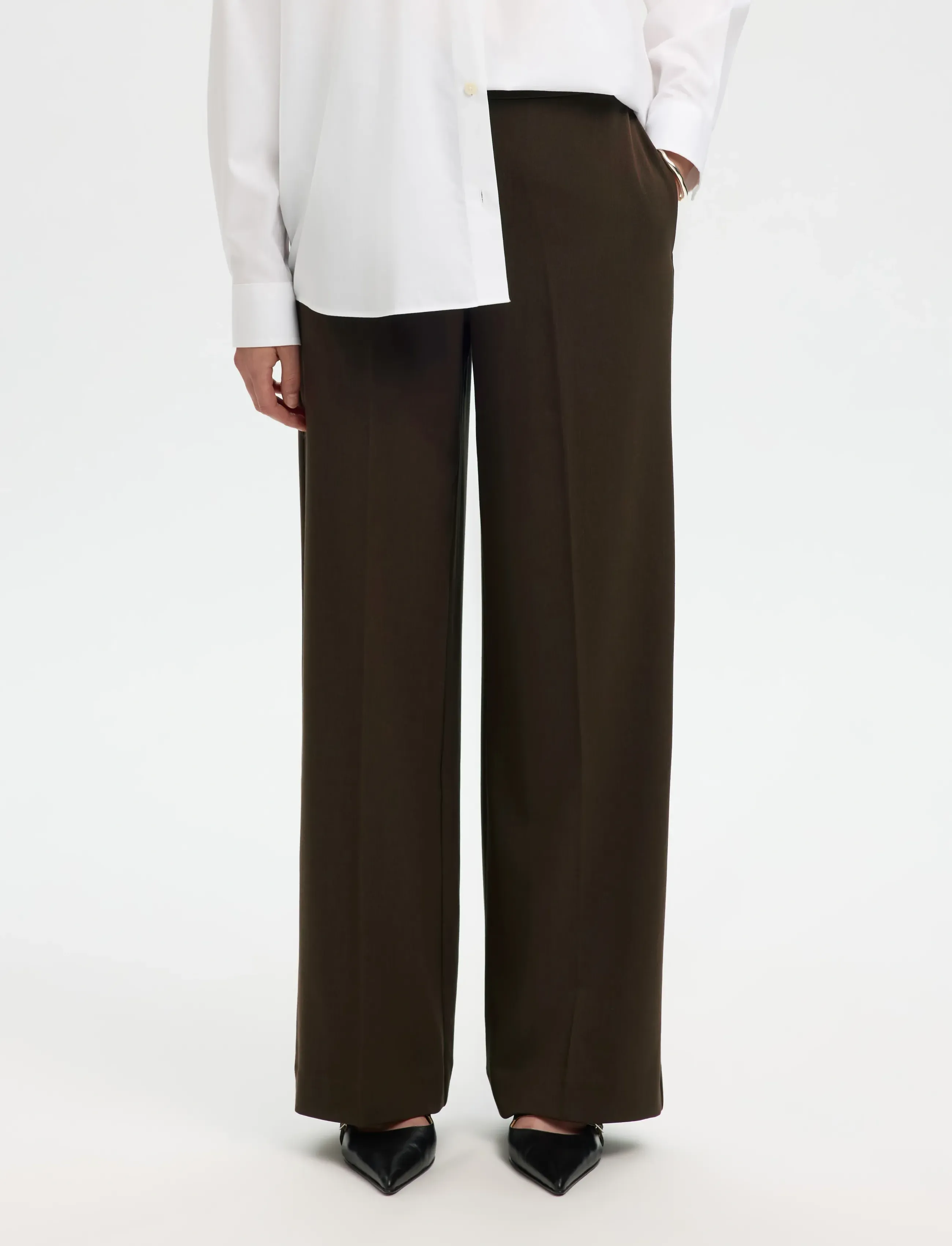 Selected SLFEMMA-TARA MW WIDE PANT NOOS - Transitional Layering - DELICIOSO / brown