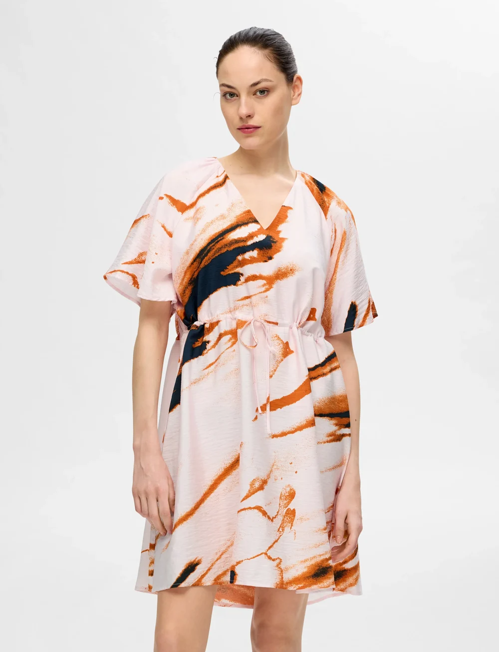 Selected - SLFATTIA SS AOP V-NECK SHORT DRESS B - festkjoler - cradle pink - 0