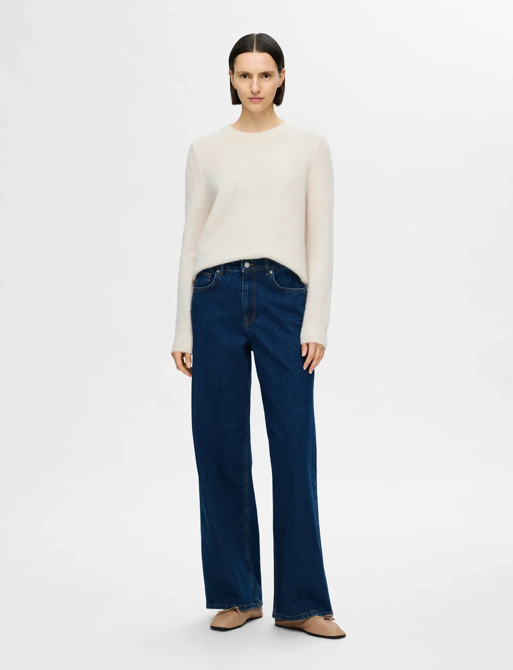 Selected - SLFSIA RAS LS KNIT O-NECK NOOS - striktrøjer - birch - 5