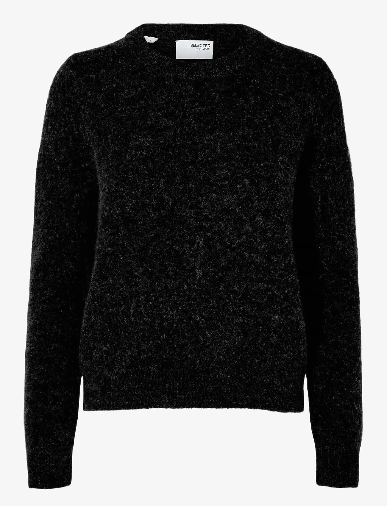 Selected - SLFSIA RAS LS KNIT O-NECK NOOS - pullover - black - 0