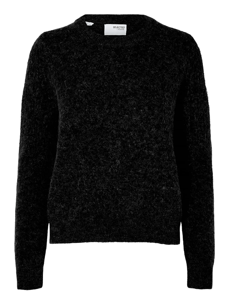Selected - SLFSIA RAS LS KNIT O-NECK NOOS - pullover - black - 0