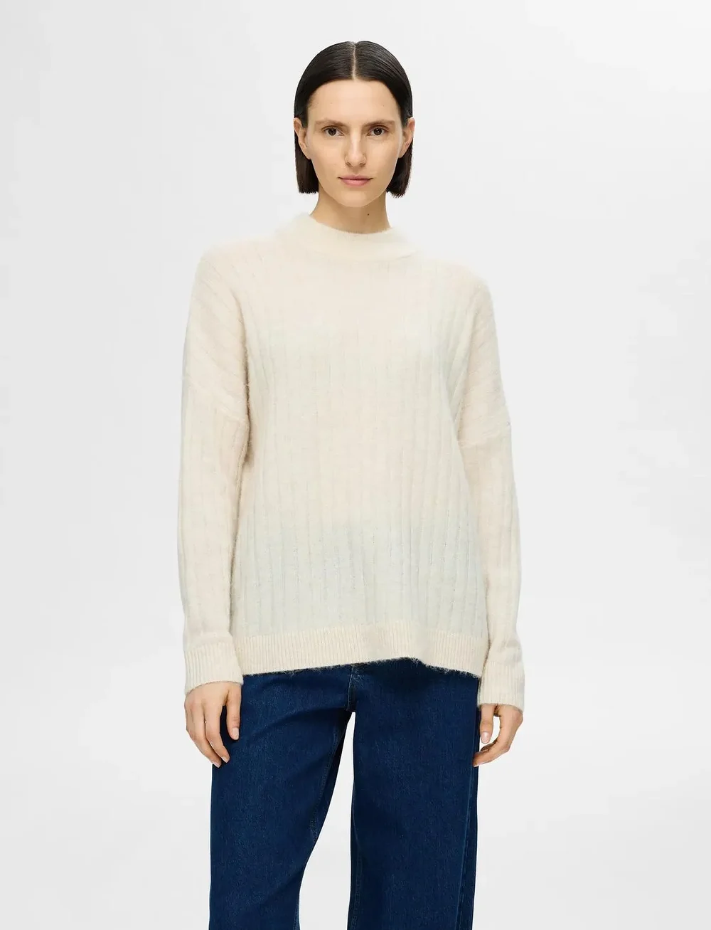 Selected - SLFMALINE LS KNIT HIGH NECK NOOS - stickade tröjor - birch - 0