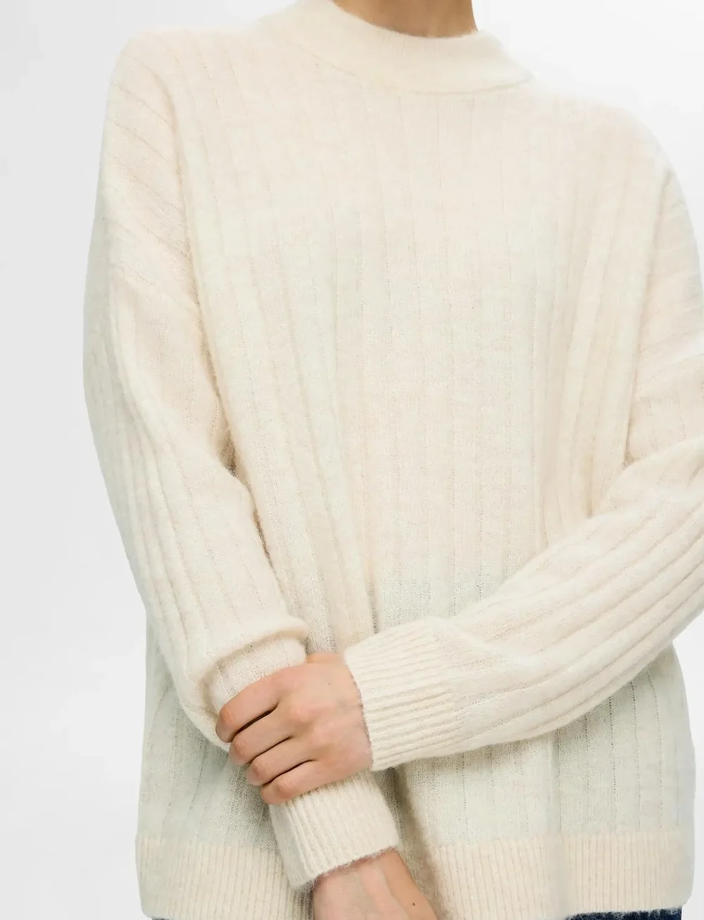 Selected - SLFMALINE LS KNIT HIGH NECK NOOS - stickade tröjor - birch - 4