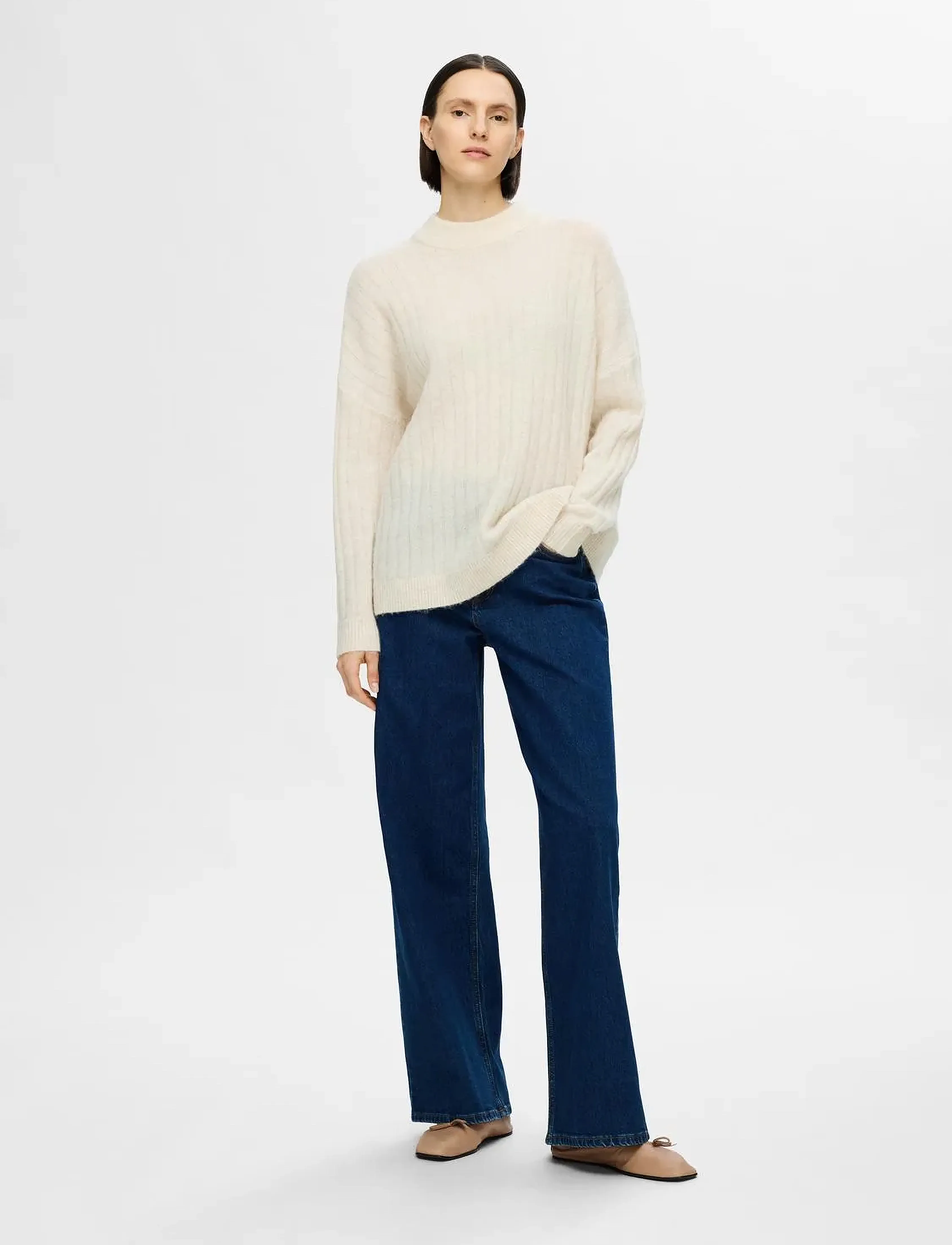 Selected - SLFMALINE LS KNIT HIGH NECK NOOS - trøjer - birch - 5