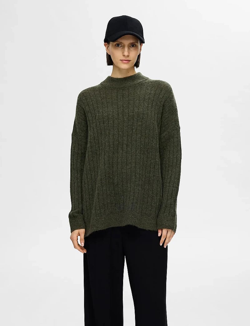 Selected - SLFMALINE LS KNIT HIGH NECK NOOS - stickade tröjor - kalamata - 0