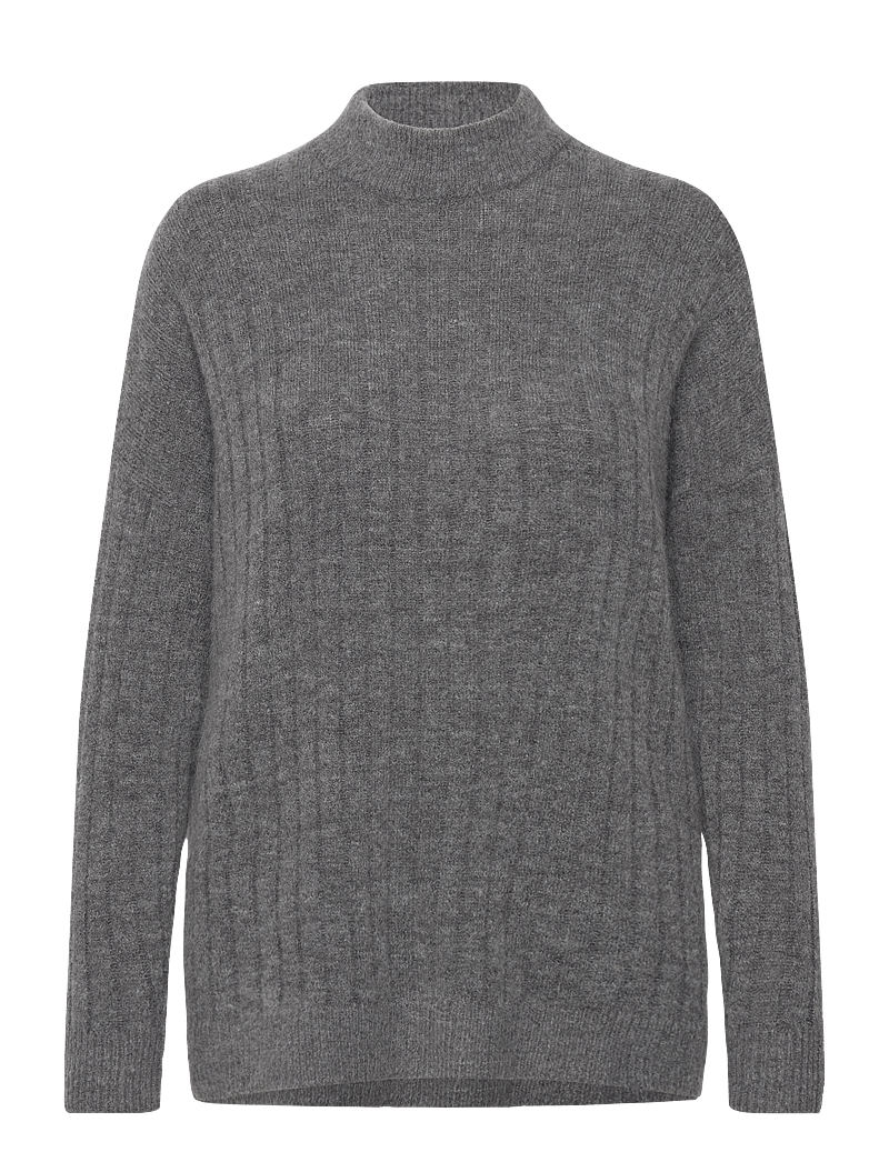 Selected - SLFMALINE LS KNIT HIGH NECK NOOS - stickade tröjor - medium grey melange - 1