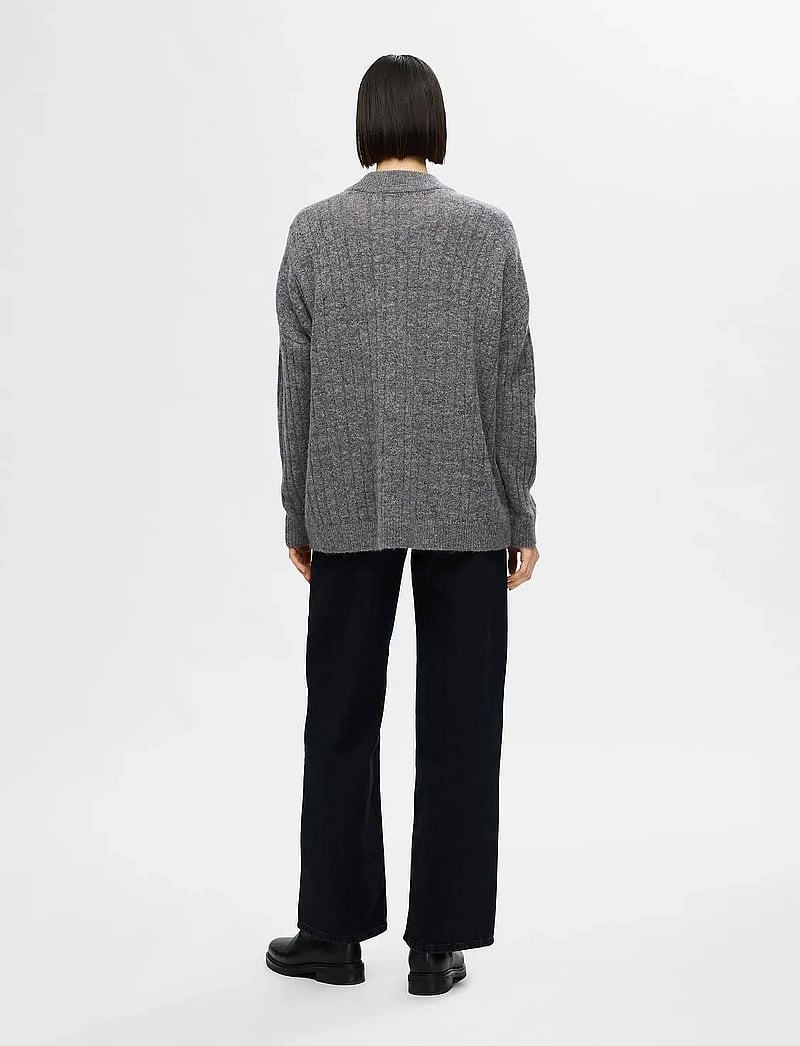 Selected - SLFMALINE LS KNIT HIGH NECK NOOS - stickade tröjor - medium grey melange - 3