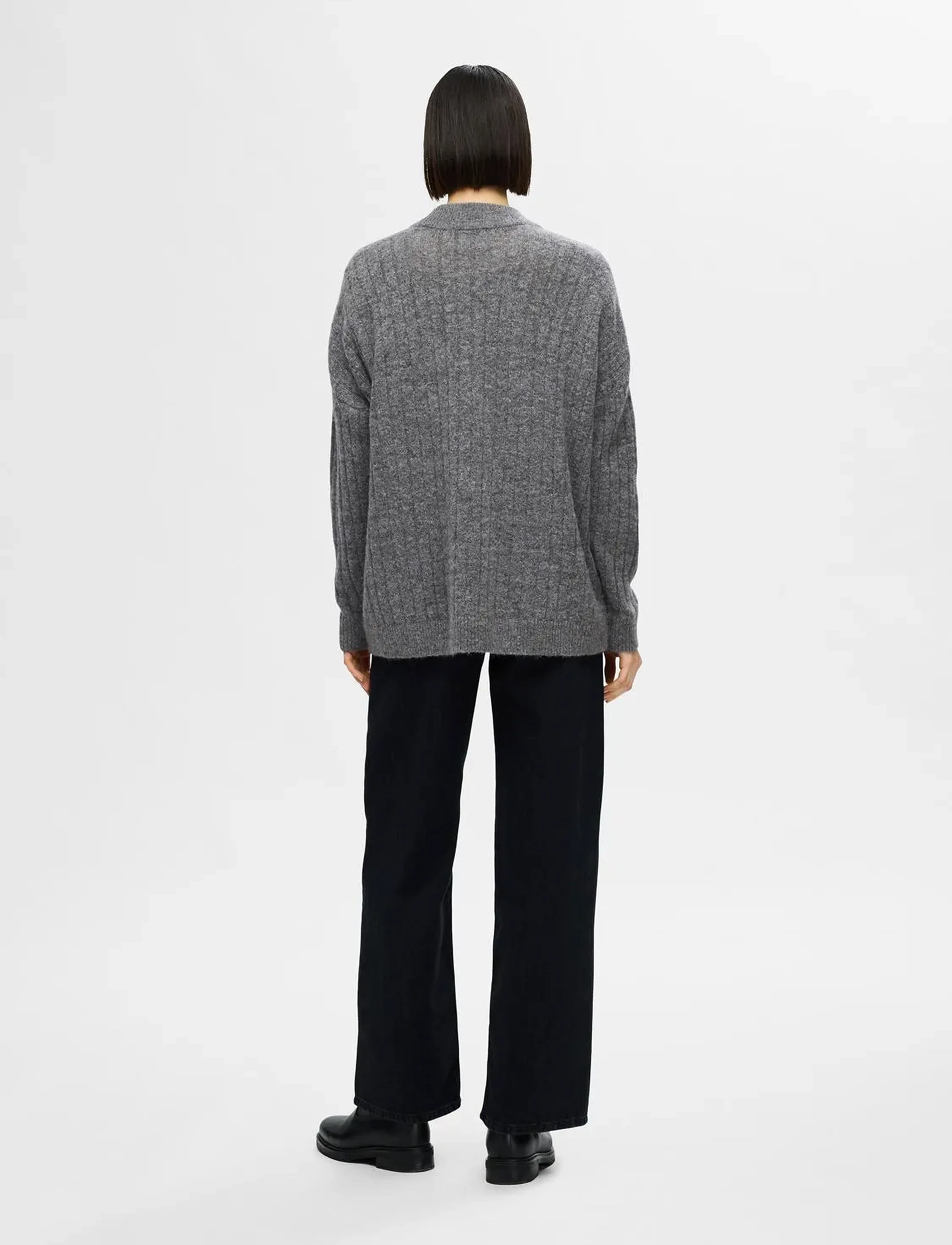 Selected - SLFMALINE LS KNIT HIGH NECK NOOS - trøjer - medium grey melange - 3