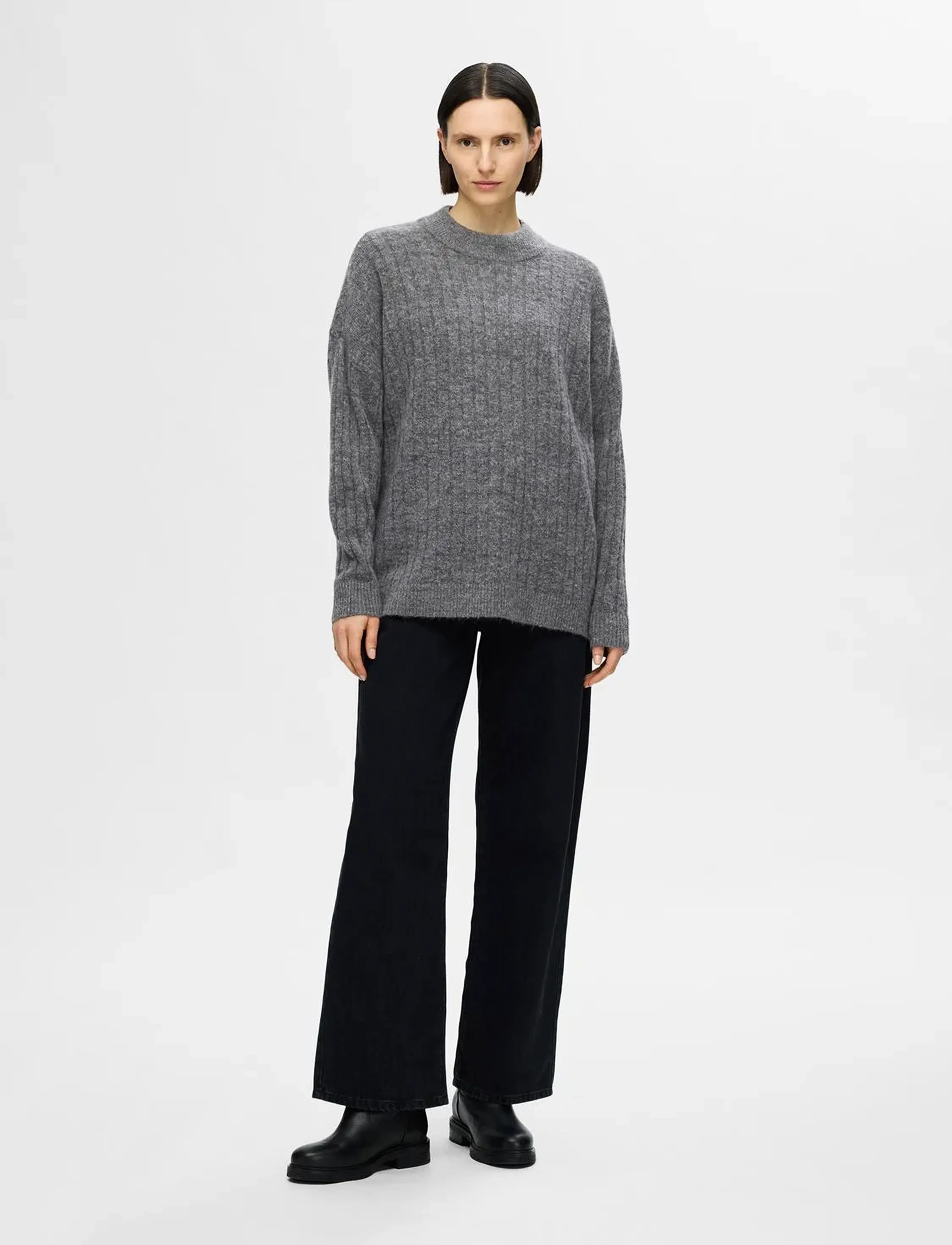 Selected - SLFMALINE LS KNIT HIGH NECK NOOS - trøjer - medium grey melange - 5