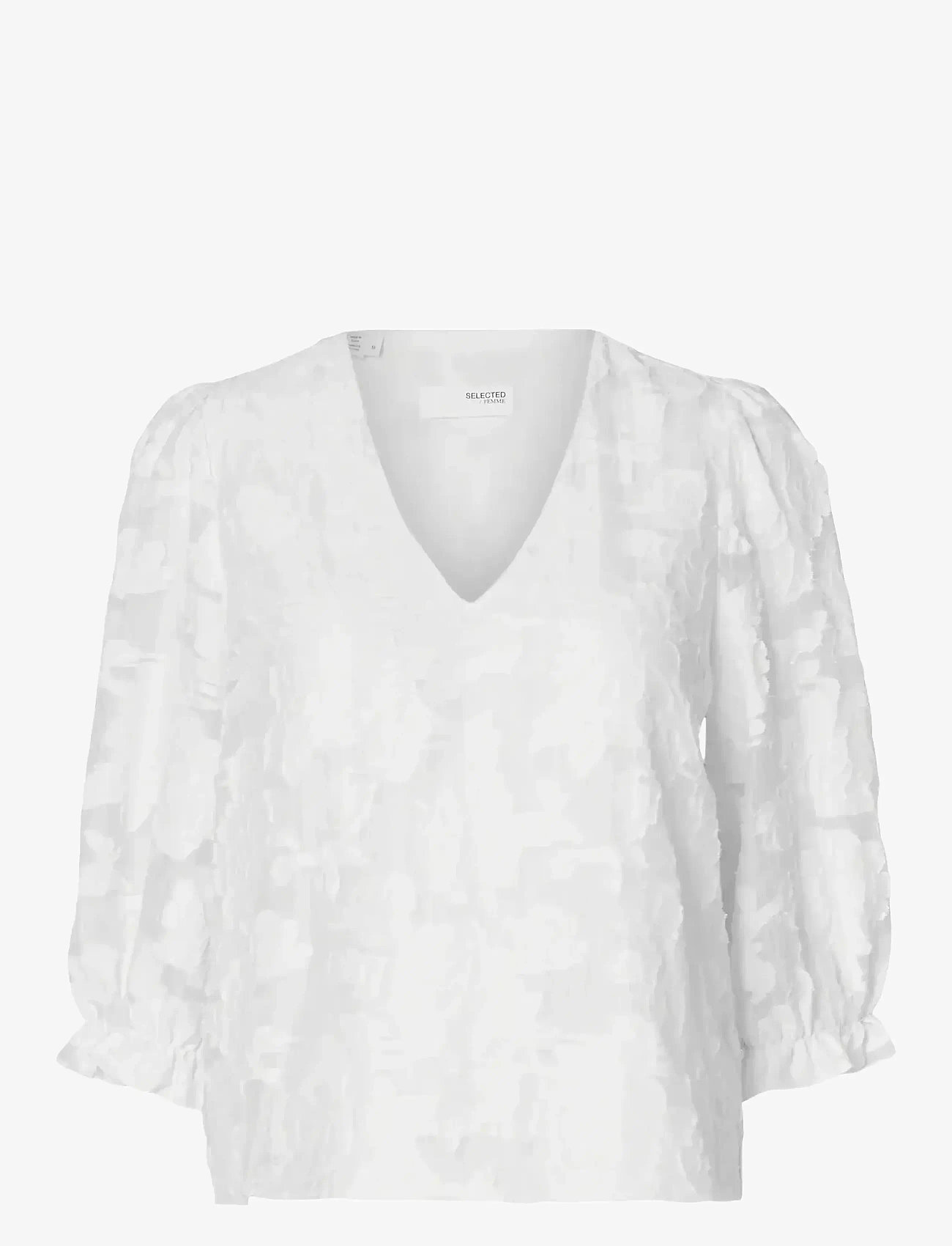 Selected - SLFCATHI-SADIE 3/4 TOP FF - kortærmede bluser - bright white - 1