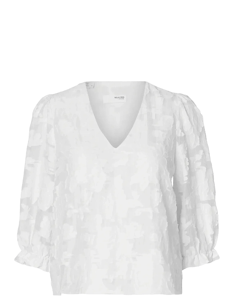 Selected - SLFCATHI-SADIE 3/4 TOP FF - kortærmede bluser - bright white - 1