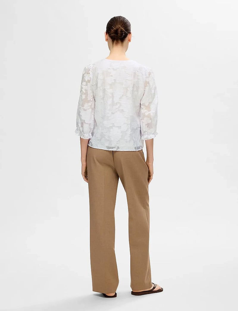 Selected - SLFCATHI-SADIE 3/4 TOP FF - kortærmede bluser - bright white - 2