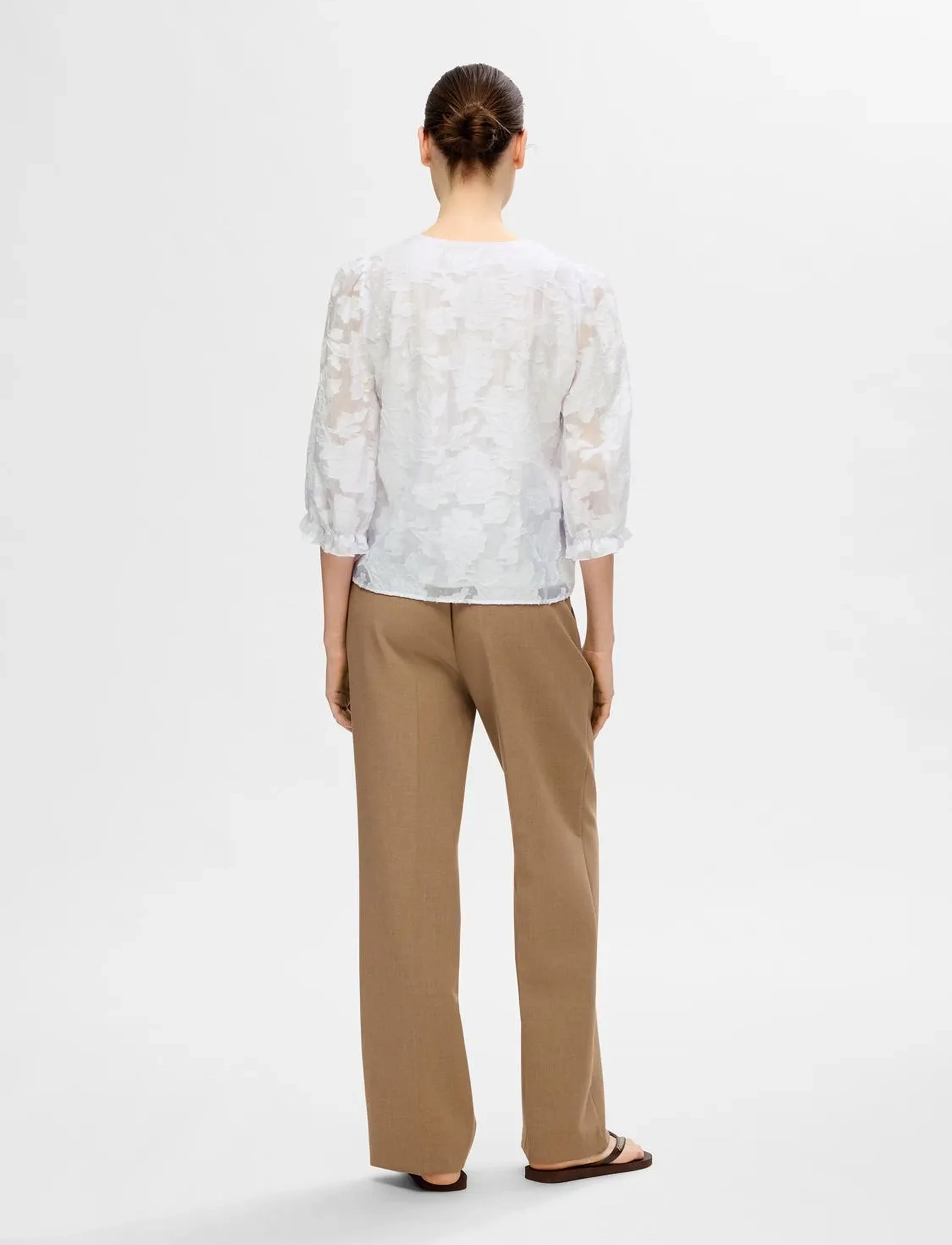 Selected - SLFCATHI-SADIE 3/4 TOP FF - kortærmede bluser - bright white - 2