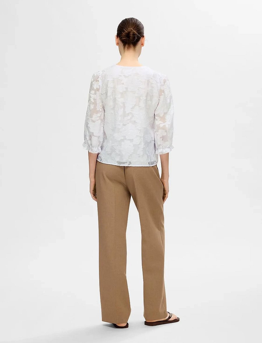 Selected - SLFCATHI-SADIE 3/4 TOP FF - trekvartærmede bluser - bright white - 2