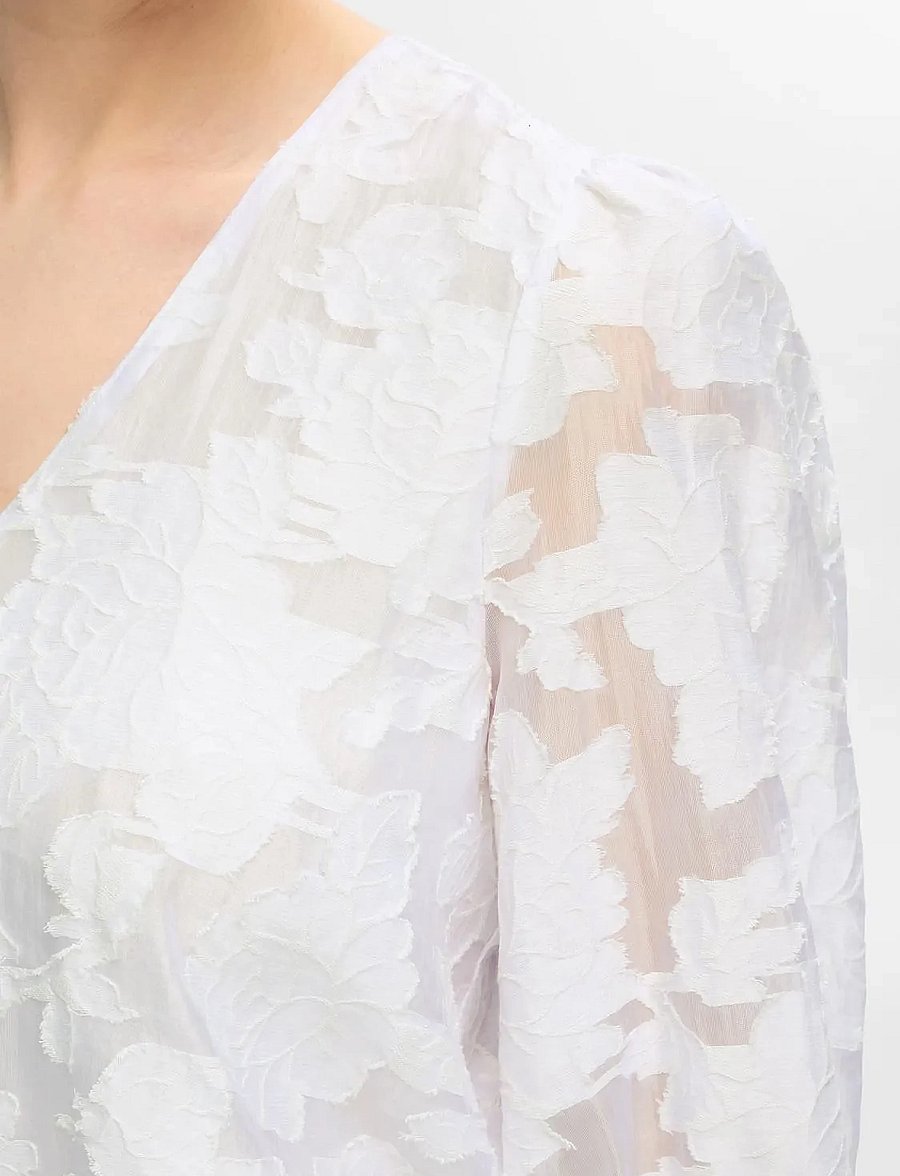 Selected - SLFCATHI-SADIE 3/4 TOP FF - trekvartærmede bluser - bright white - 3