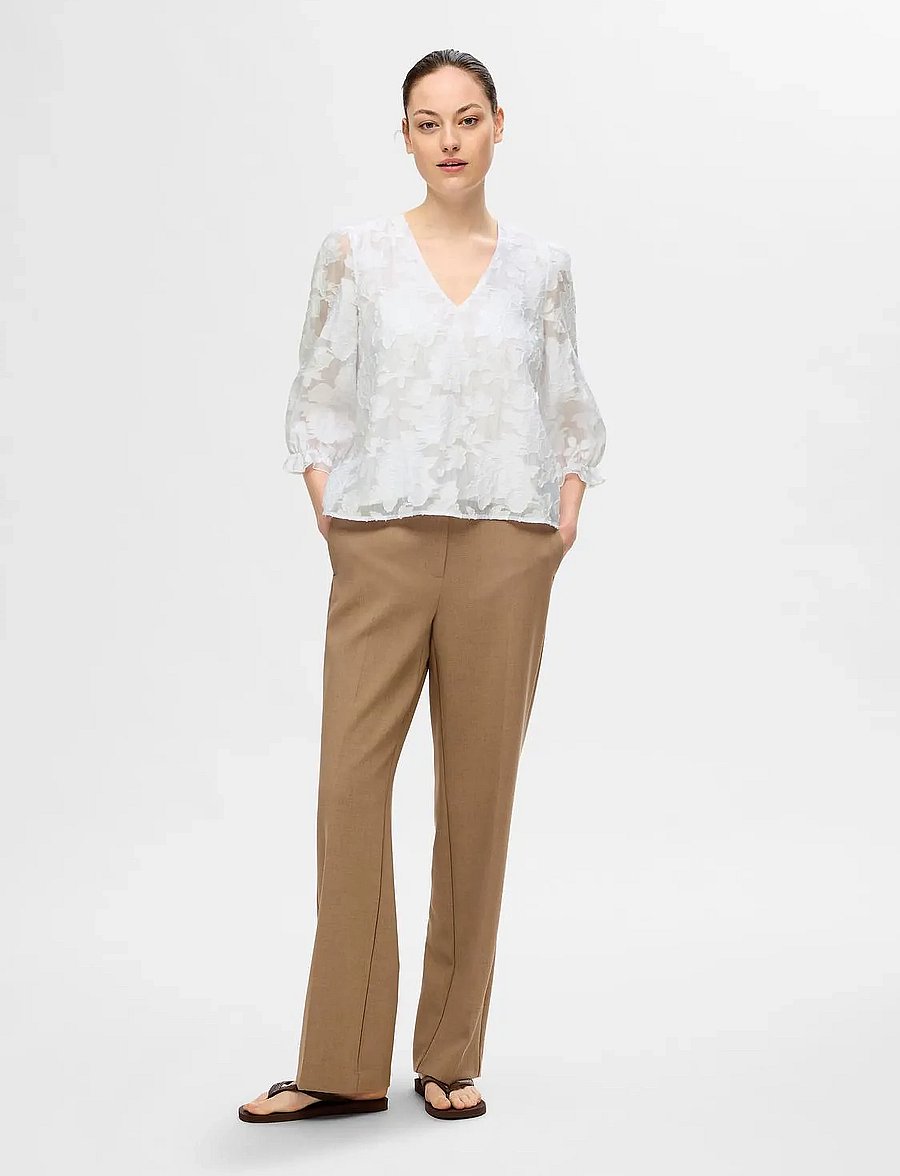 Selected - SLFCATHI-SADIE 3/4 TOP FF - trekvartærmede bluser - bright white - 4