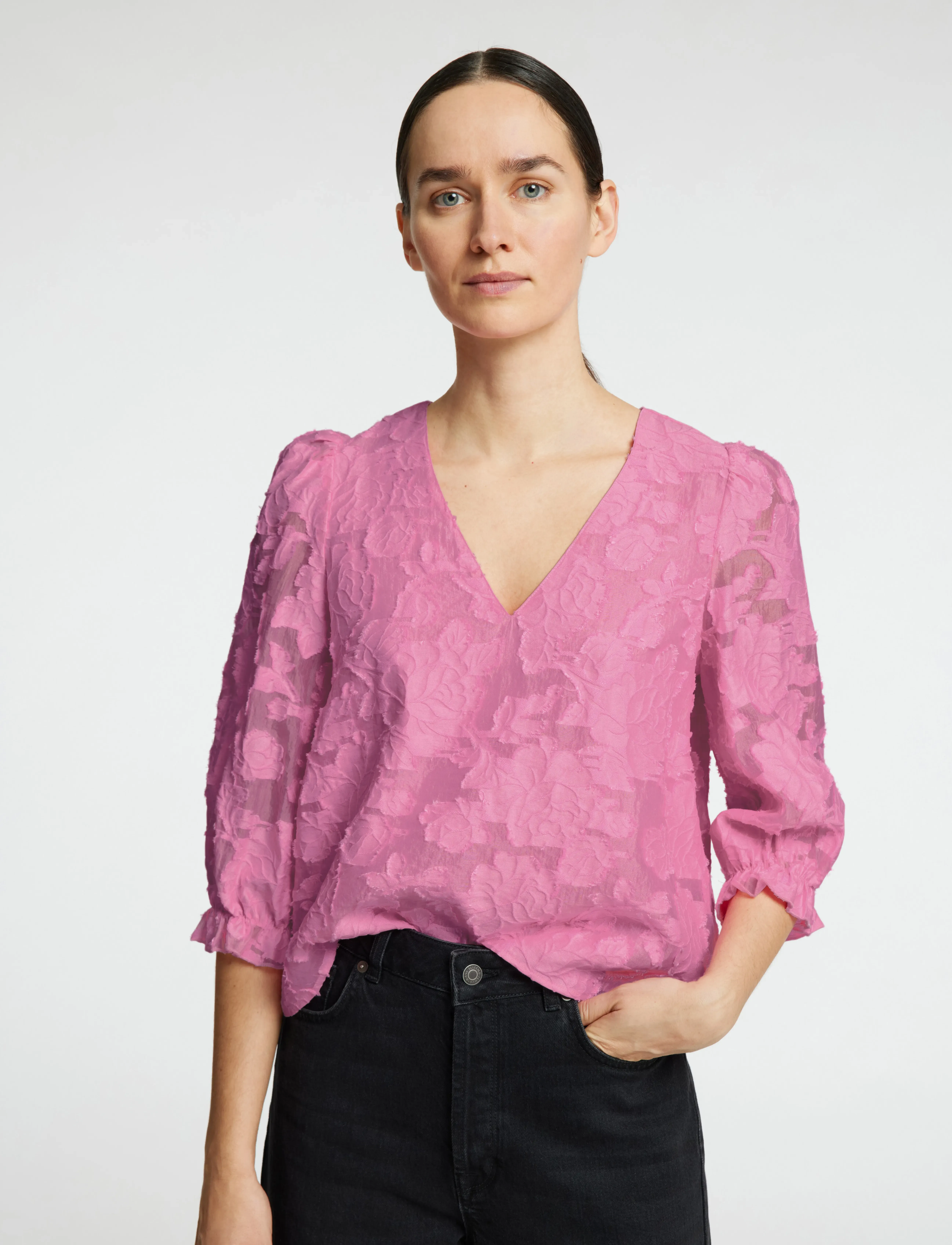 Selected - SLFCATHI-SADIE 3/4 TOP FF - kortærmede bluser - rosebloom - 4