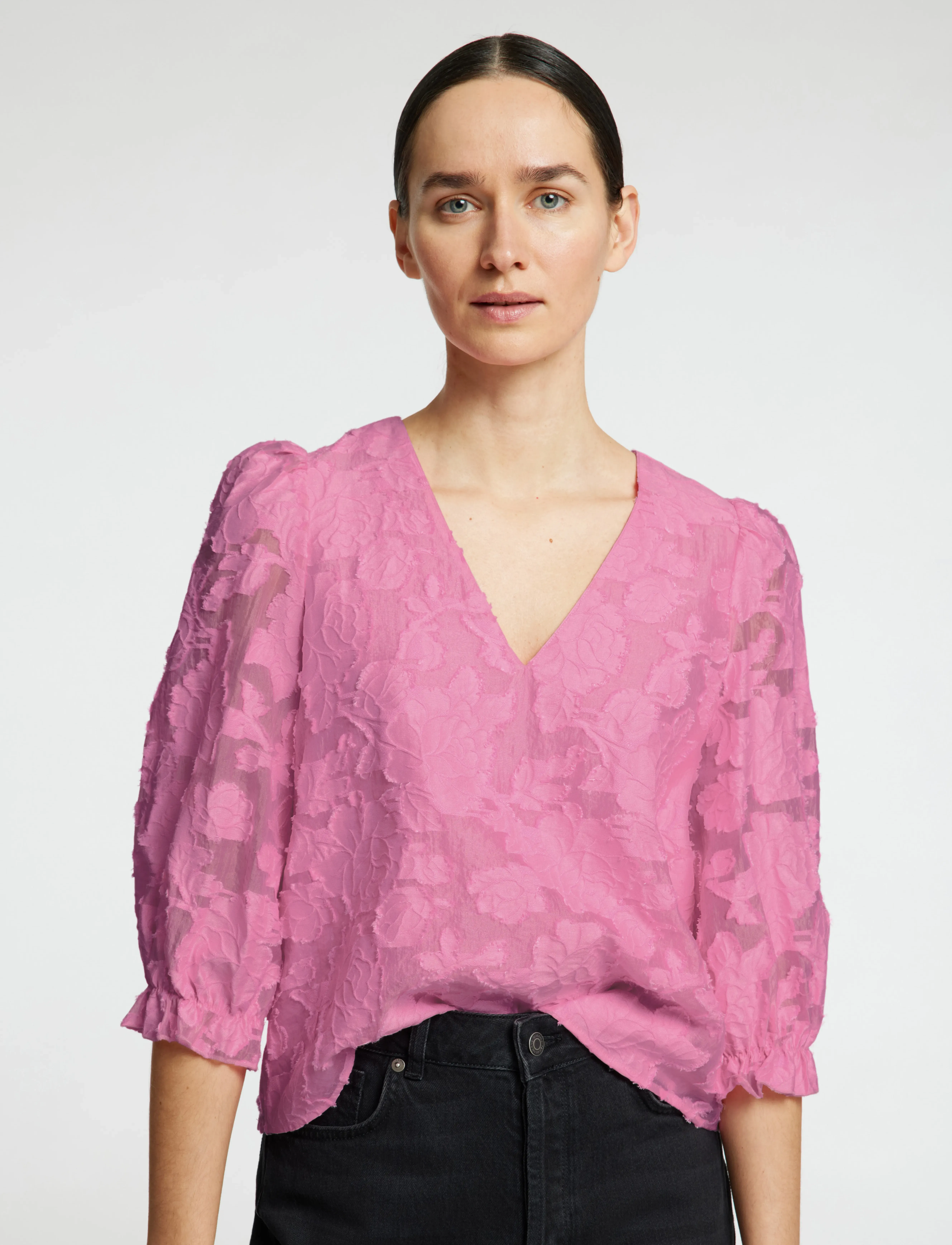 Selected - SLFCATHI-SADIE 3/4 TOP FF - kortærmede bluser - rosebloom - 5