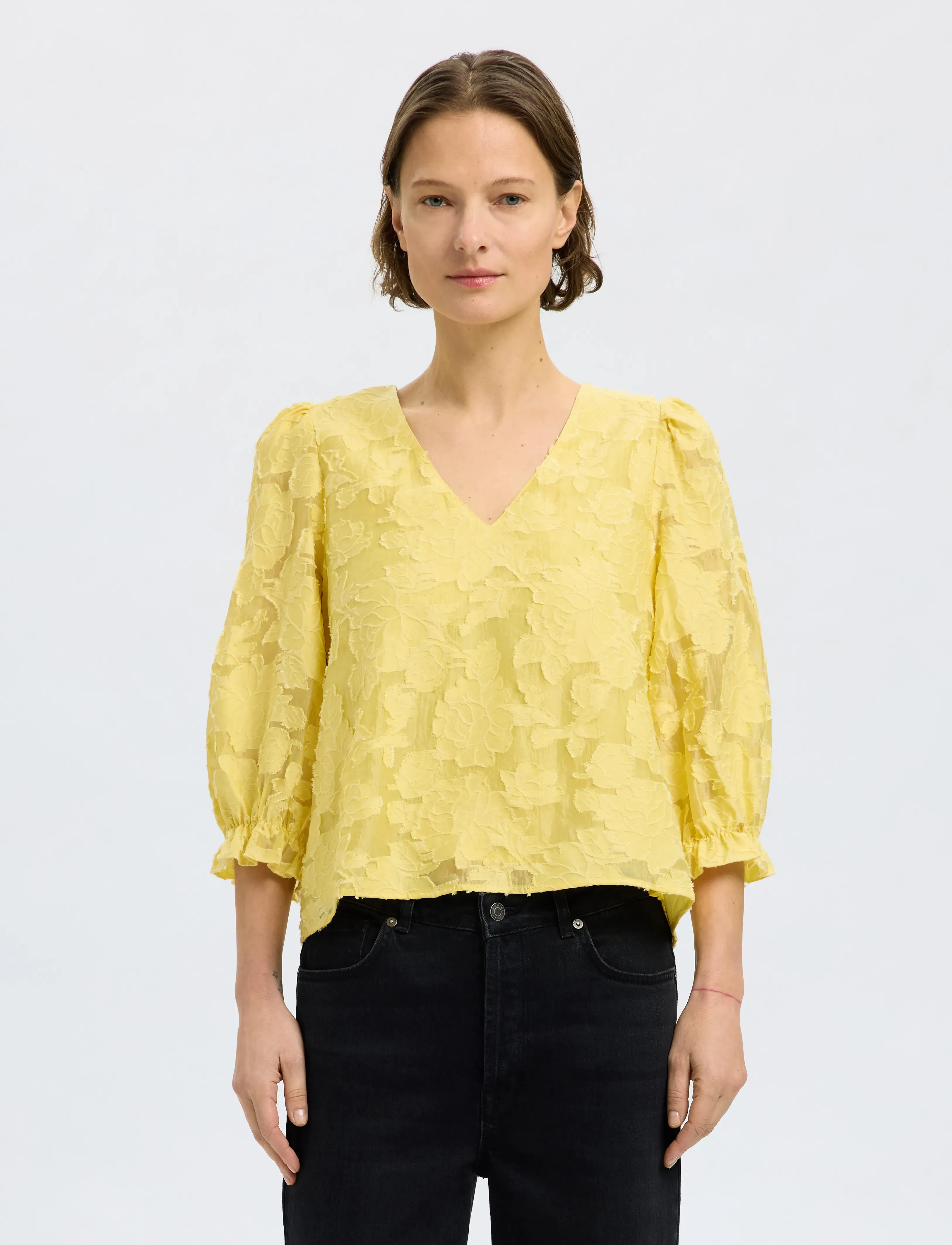 Selected SLFCATHI-SADIE 3/4 TOP FF - Blusen - SUNDRESS / yellow