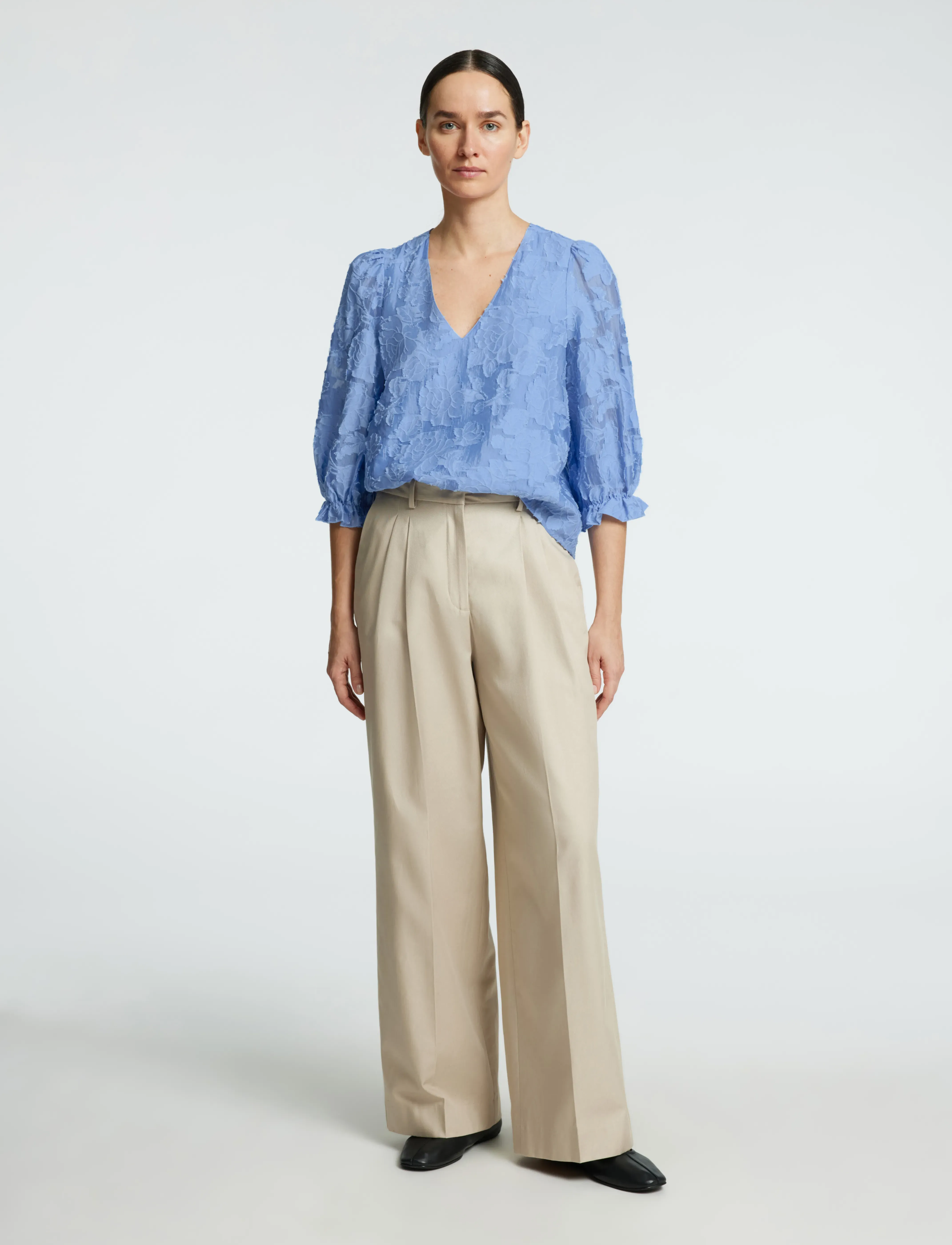 Selected - SLFCATHI-SADIE 3/4 TOP FF - kortærmede bluser - vista blue - 3