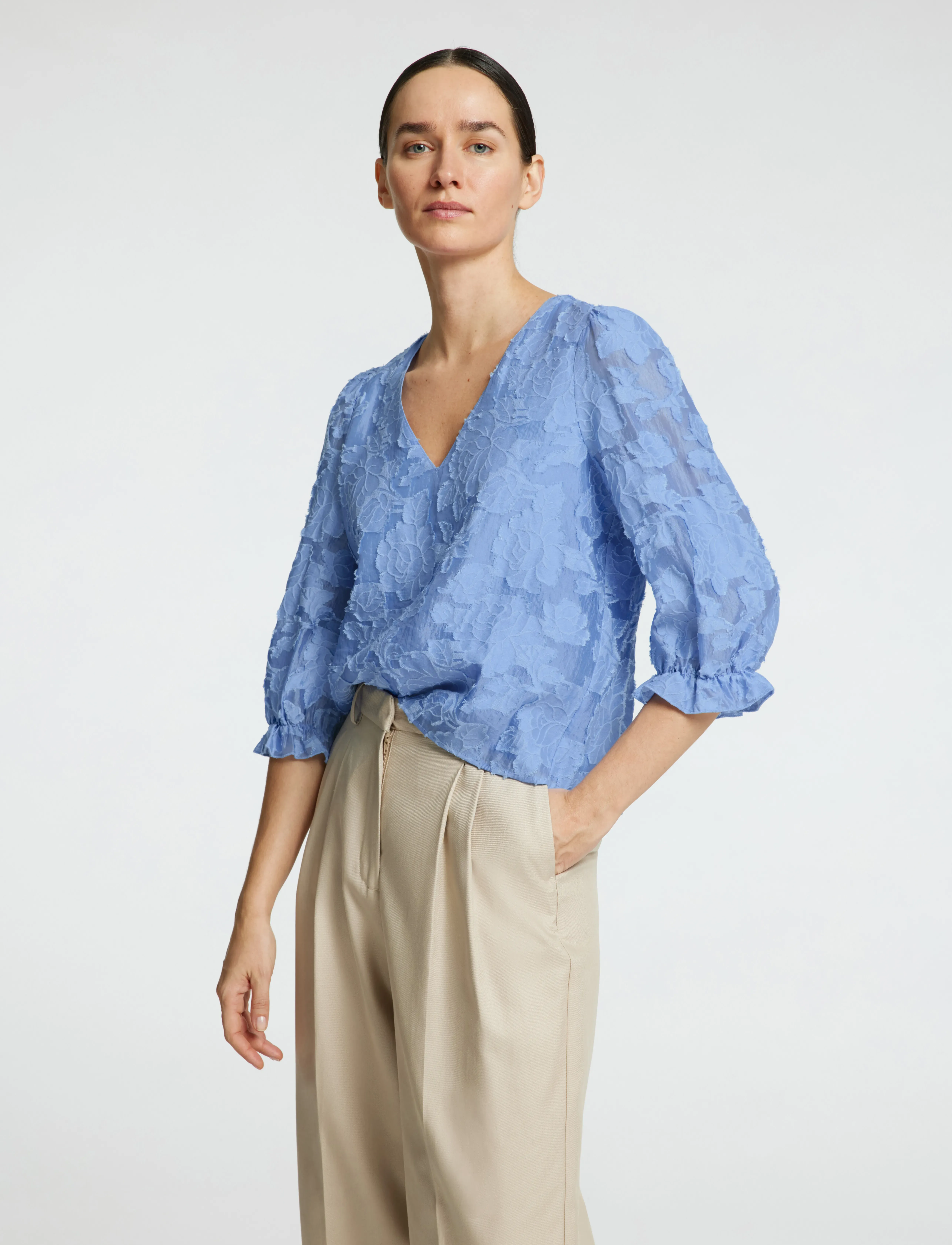 Selected - SLFCATHI-SADIE 3/4 TOP FF - kortærmede bluser - vista blue - 4