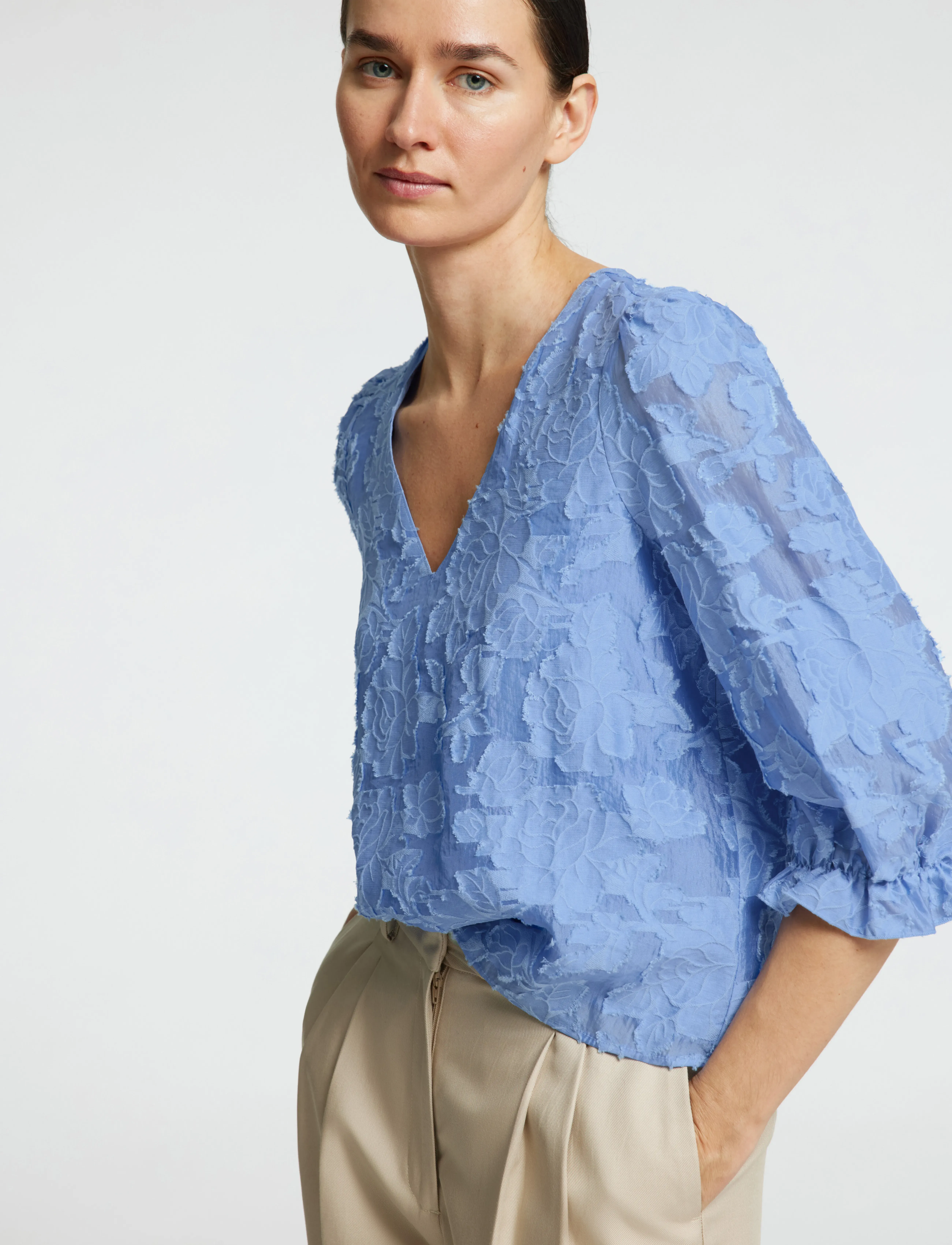 Selected - SLFCATHI-SADIE 3/4 TOP FF - kortærmede bluser - vista blue - 5
